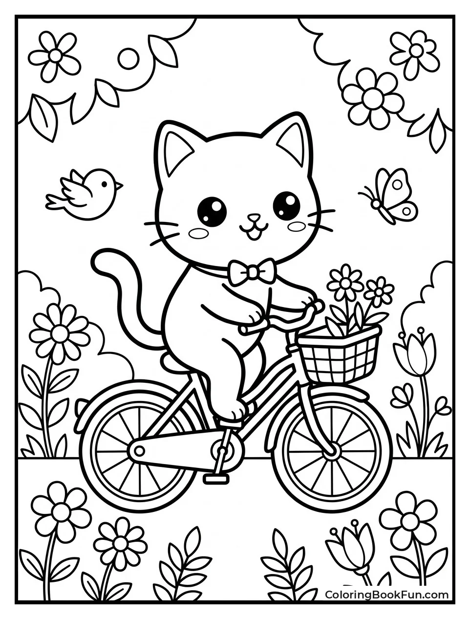 Cat Pedaling Bicycle in Garden