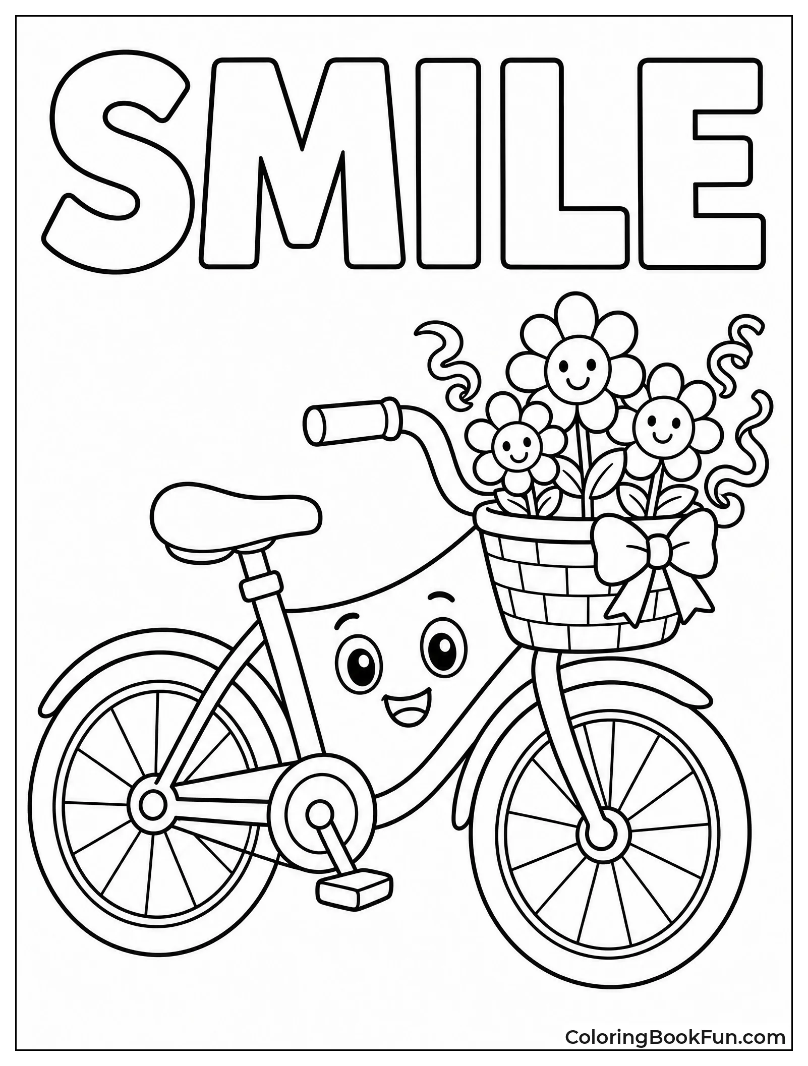 Stylized Bike with Happy Flowers