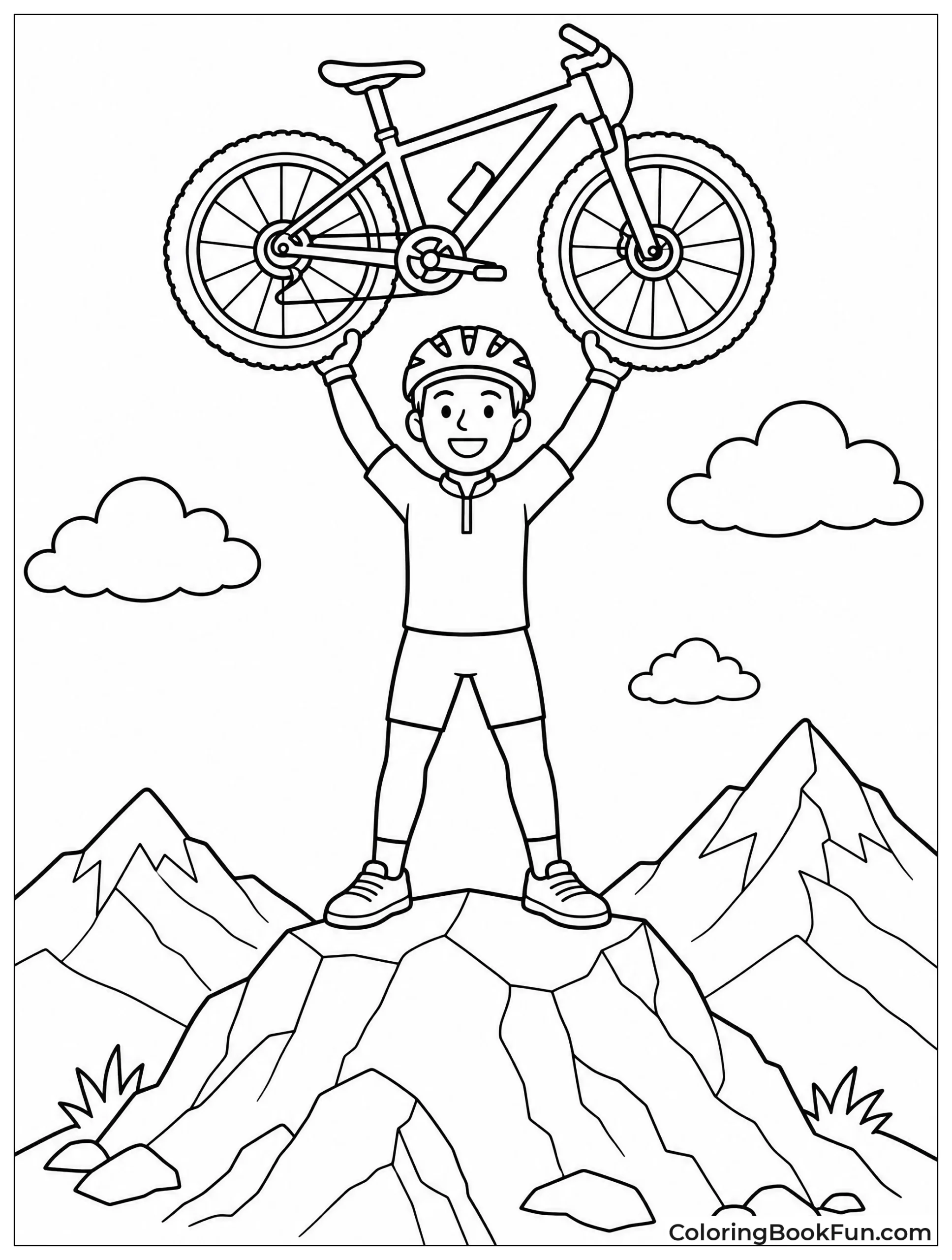 Cyclist Holding Bike on Peak