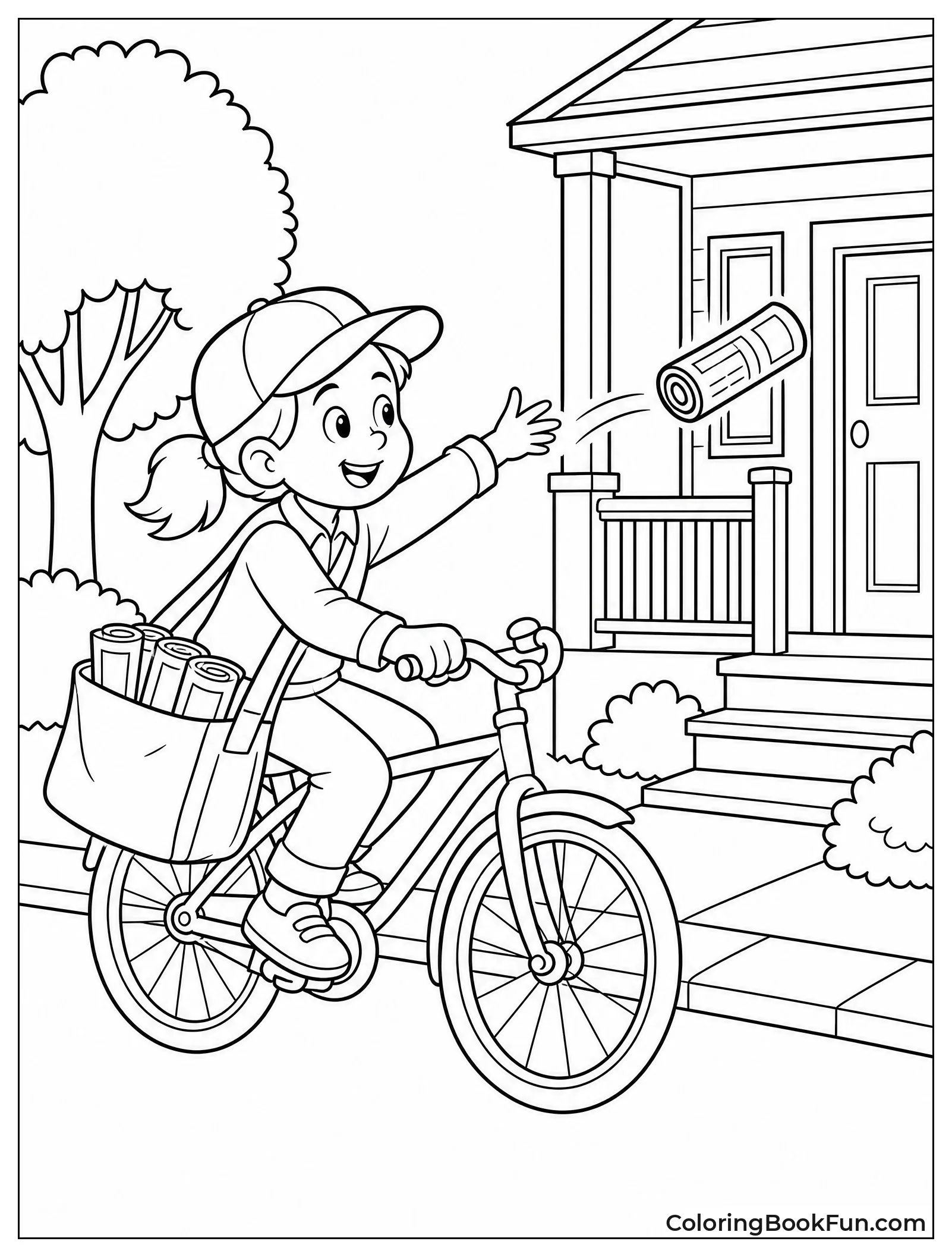 Paperboy Throwing Newspaper from Bike