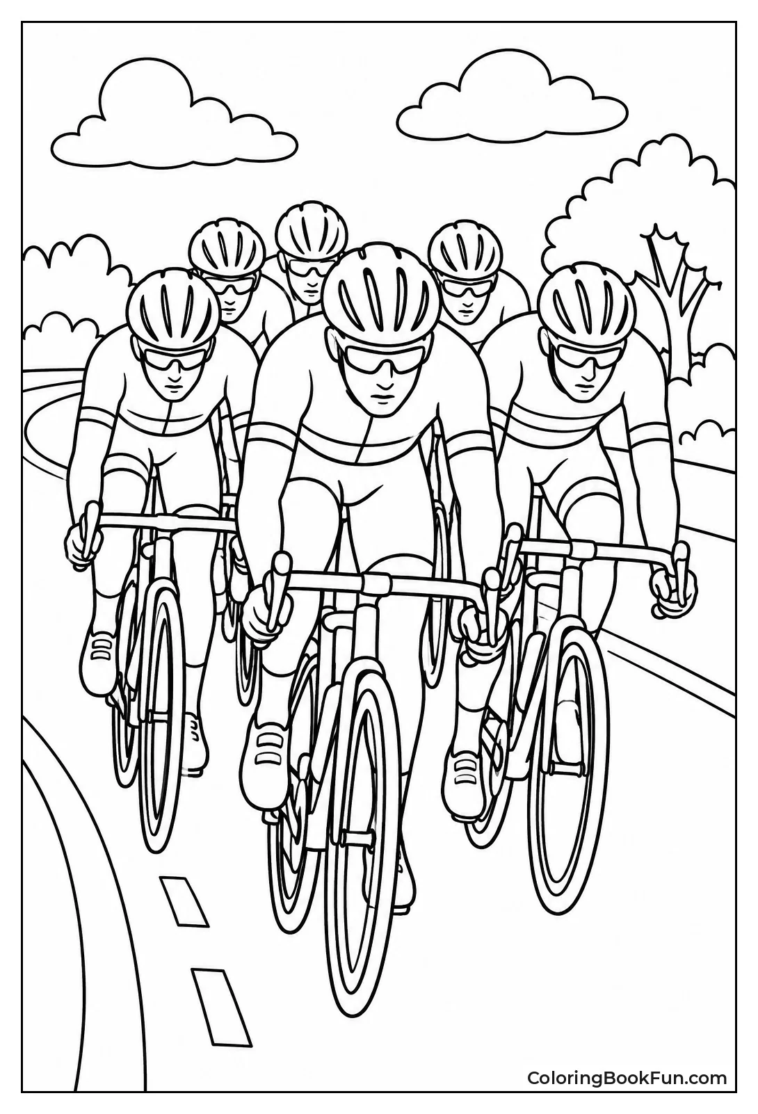 Cyclists Racing in Tight Pack