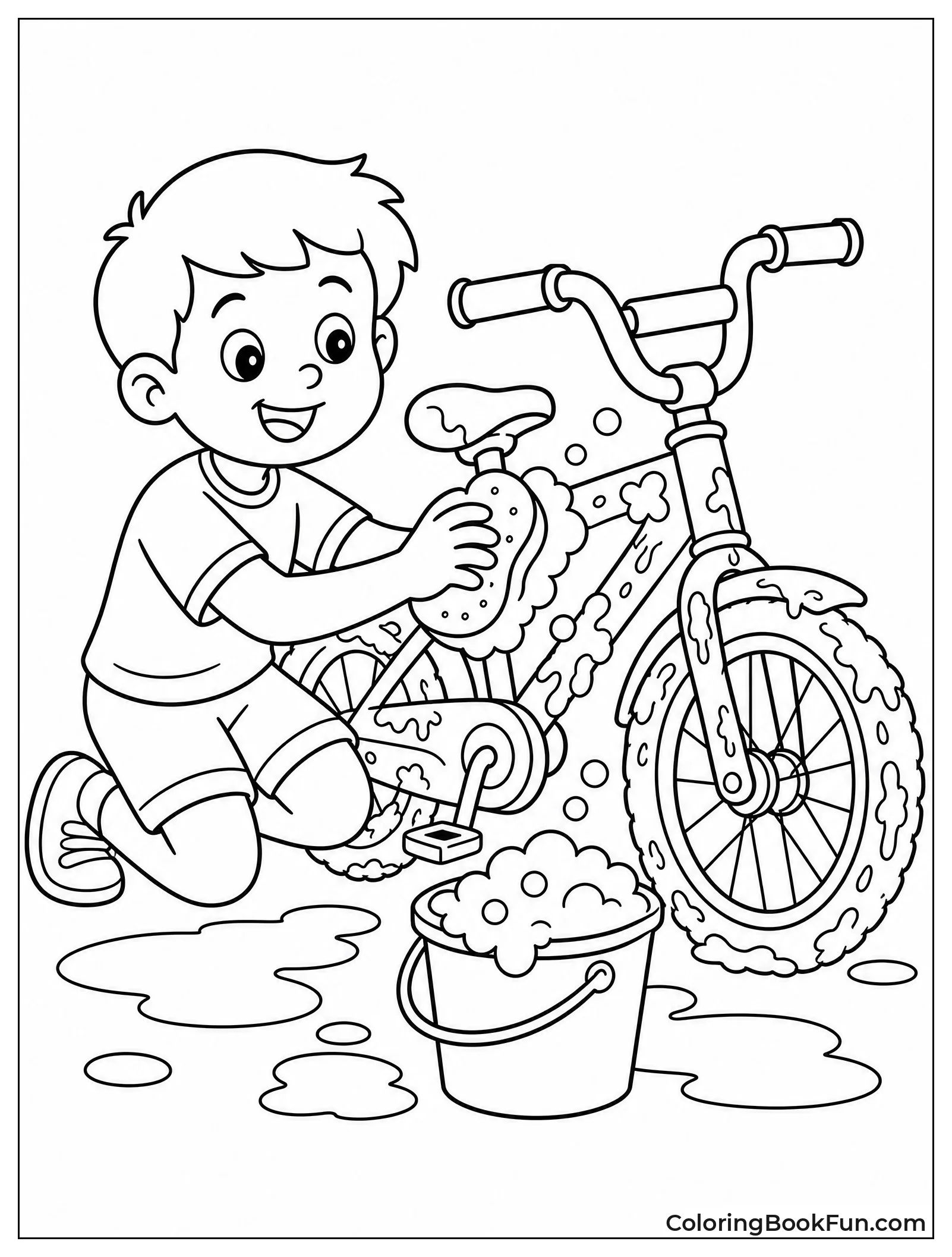 Child Washing Muddy Bike