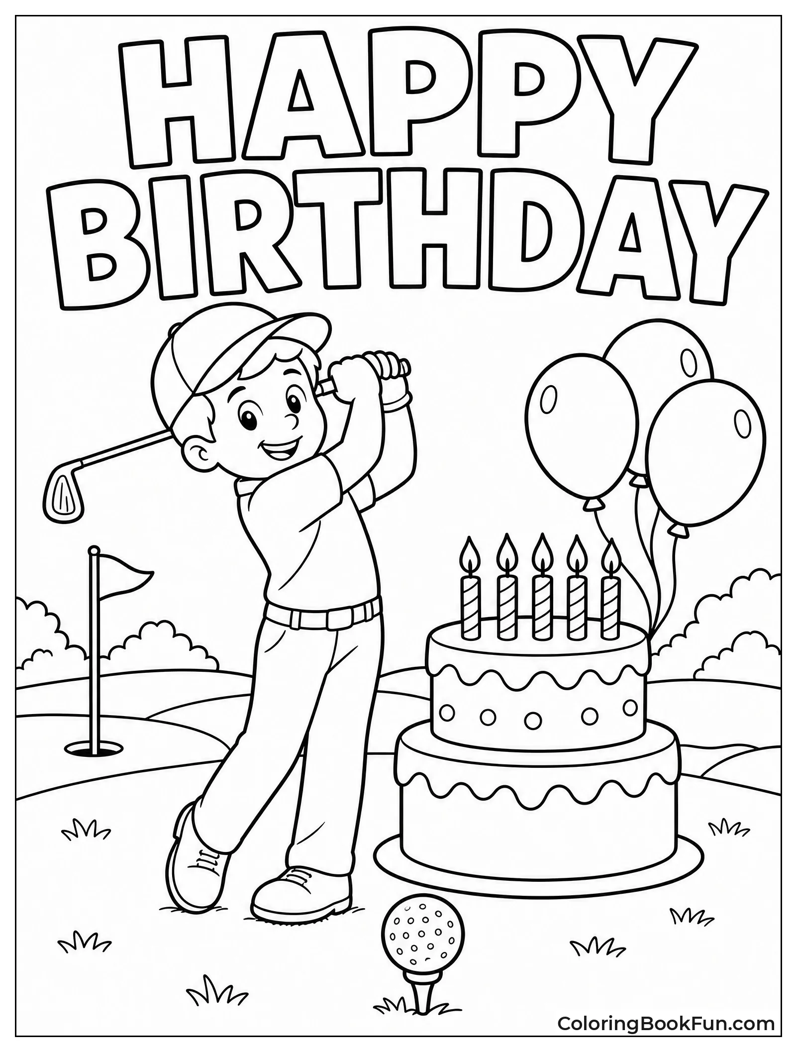 Golfer Swings Club by Birthday Cake