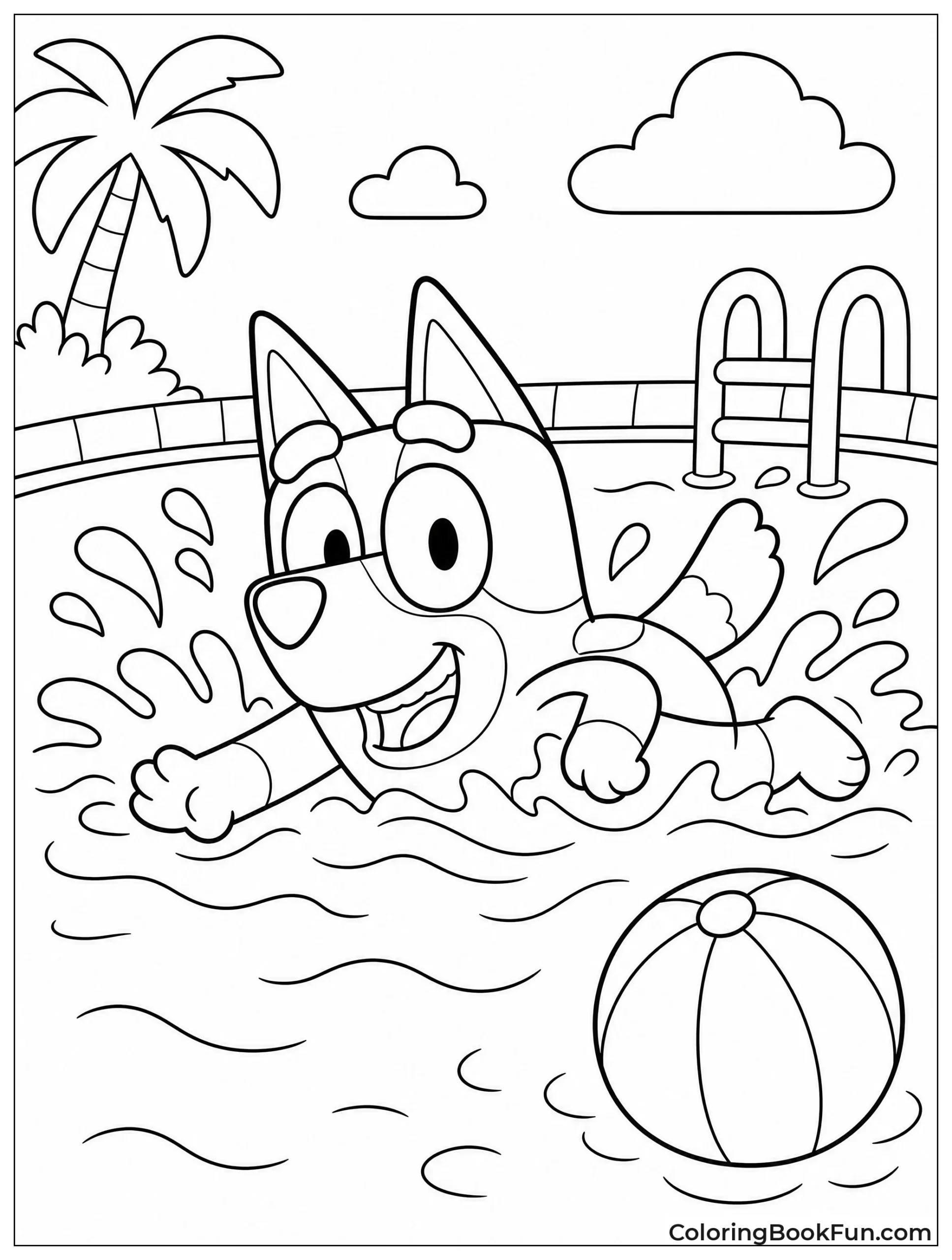 Bluey Swims Happily in the Pool