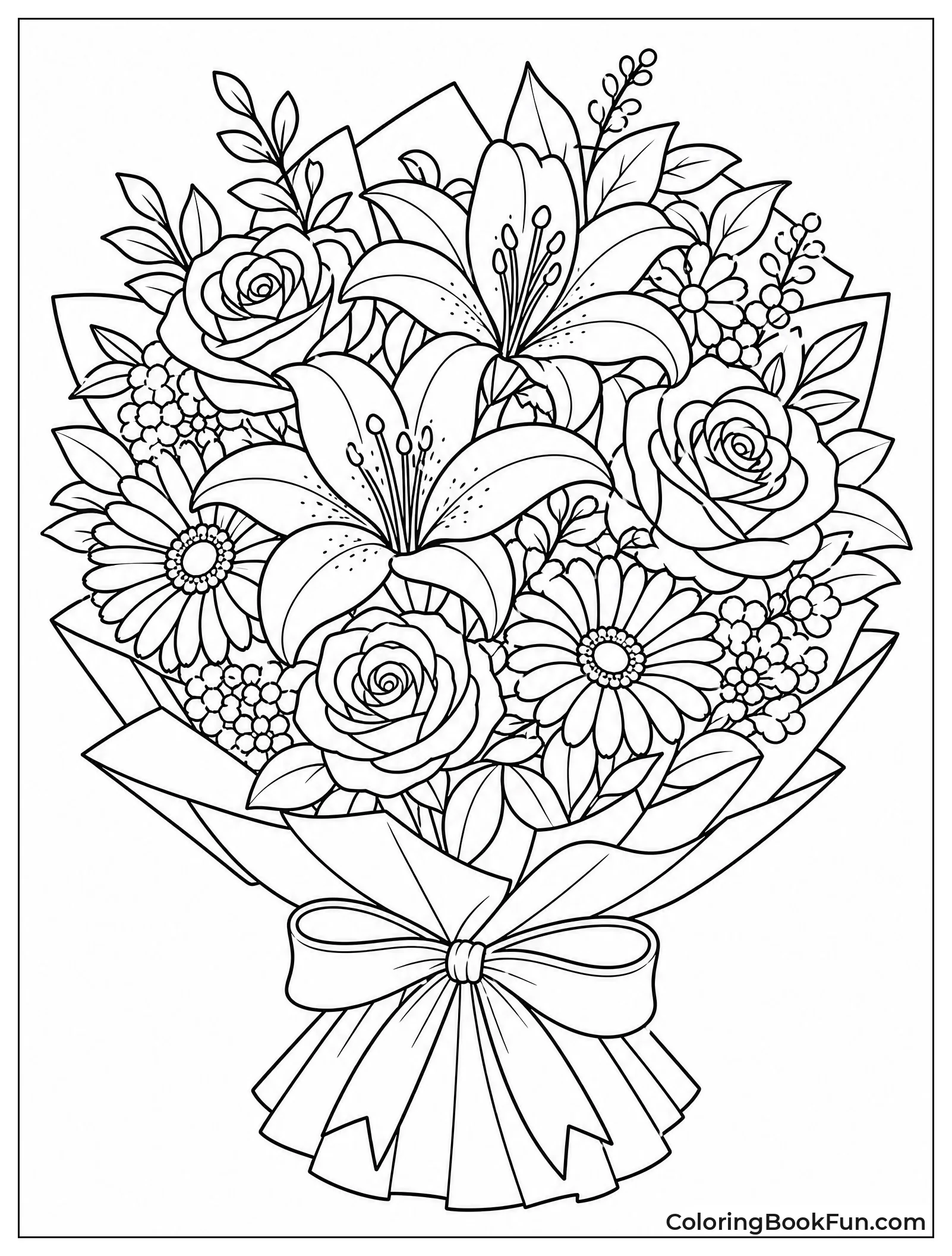 Intricate Detailed Adult Coloring Bouquet