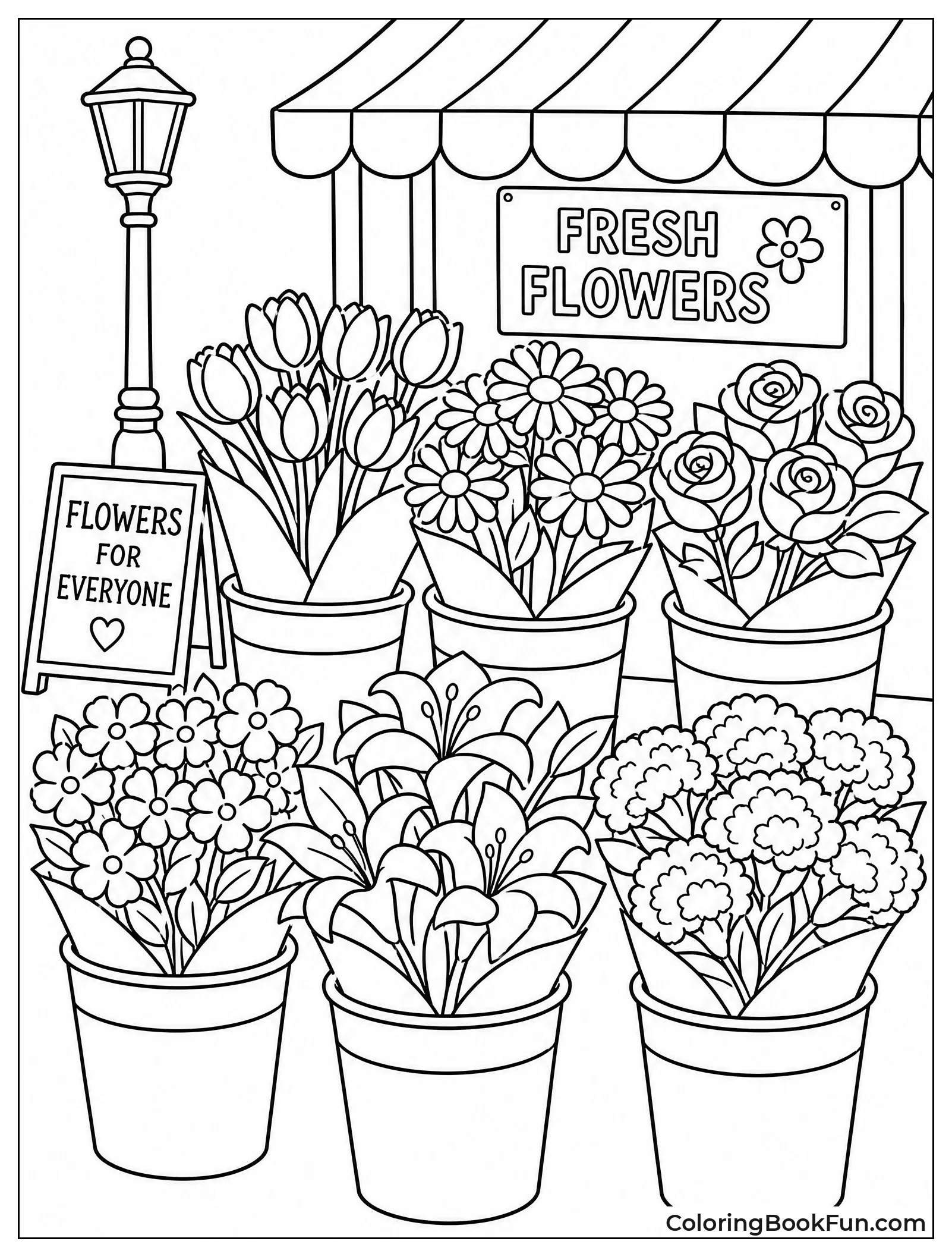 Buckets of Flowers at Market