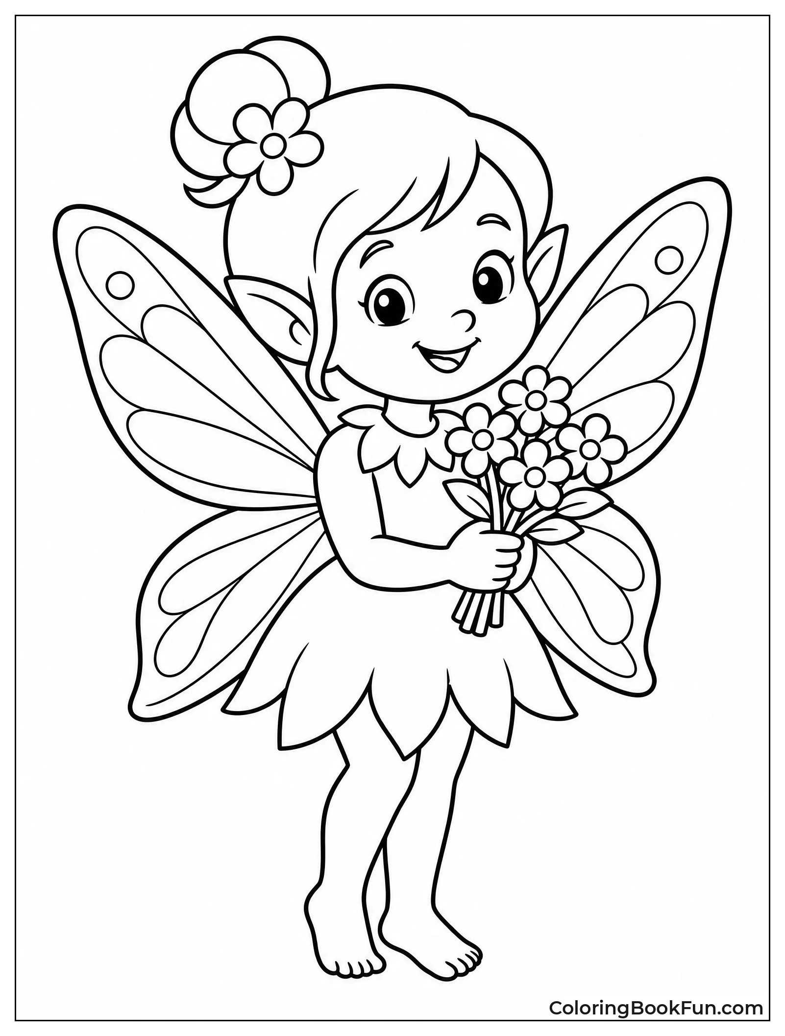 Fairy Holding Tiny Flower Bouquet