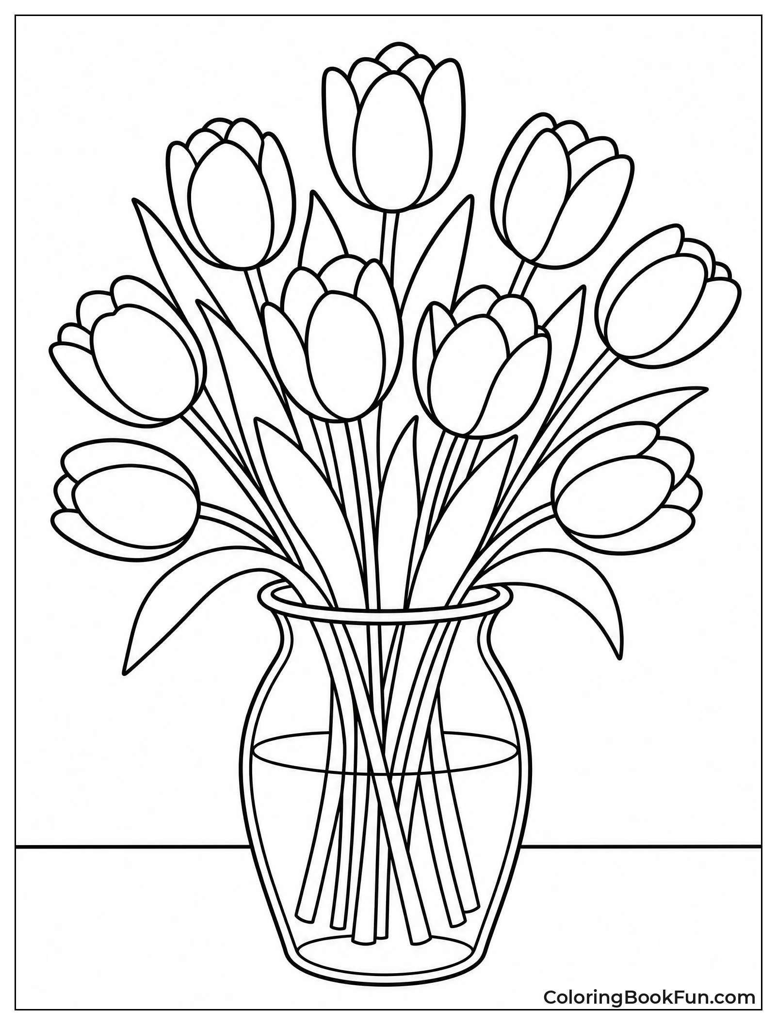 Colorful Tulips in Glass Vase