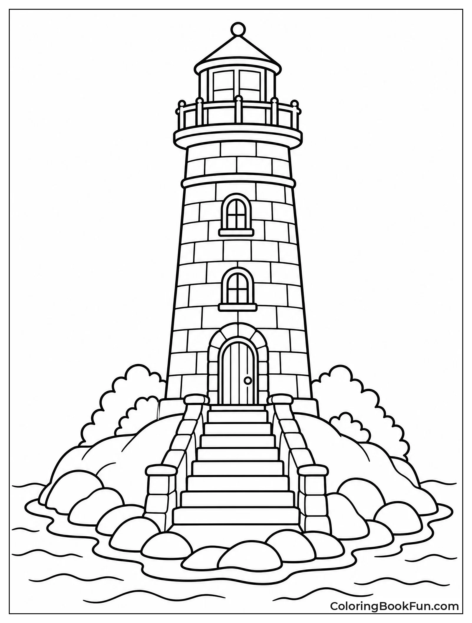 Brick Lighthouse With Stone Stairs