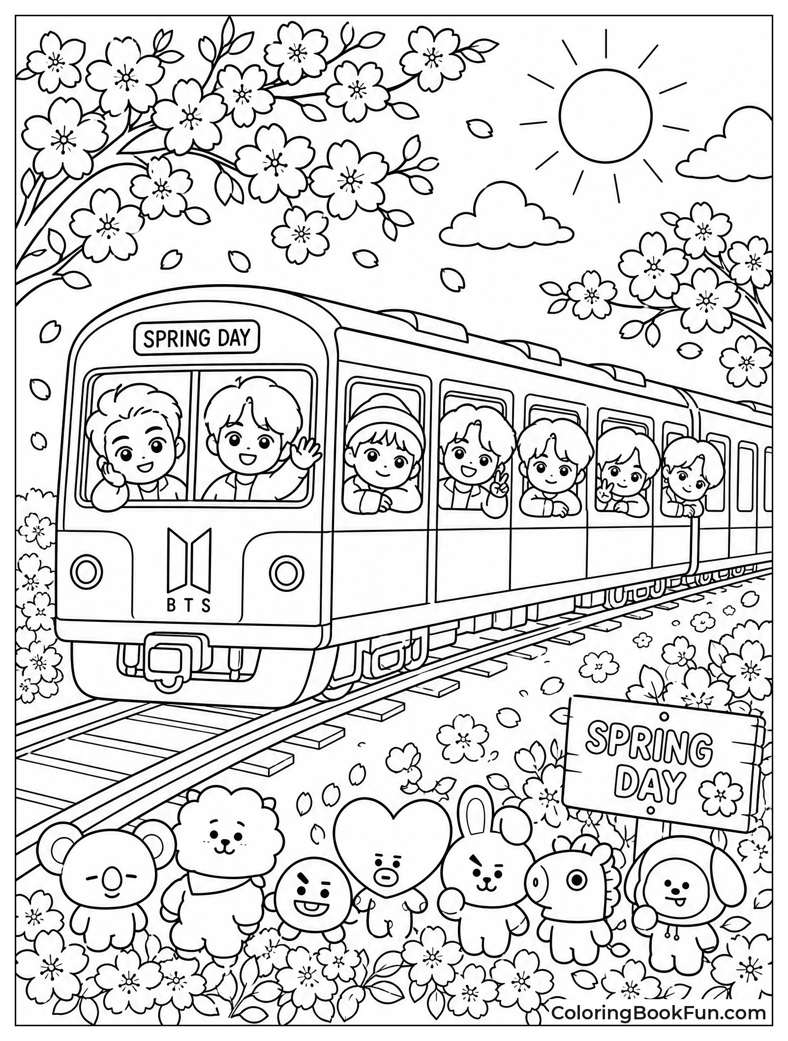 Train Passing through Cherry Blossoms