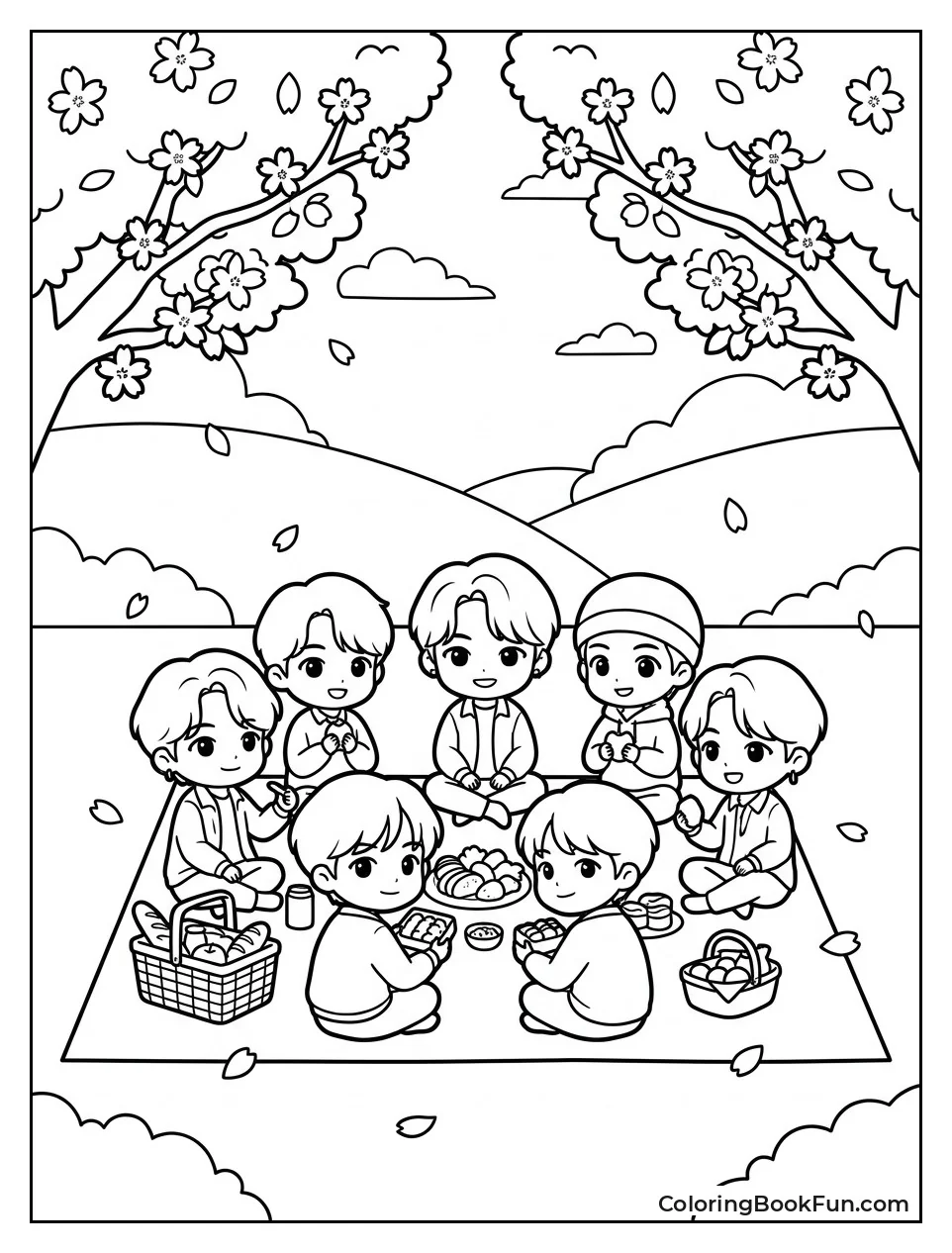 BTS Having Picnic under Blossoms