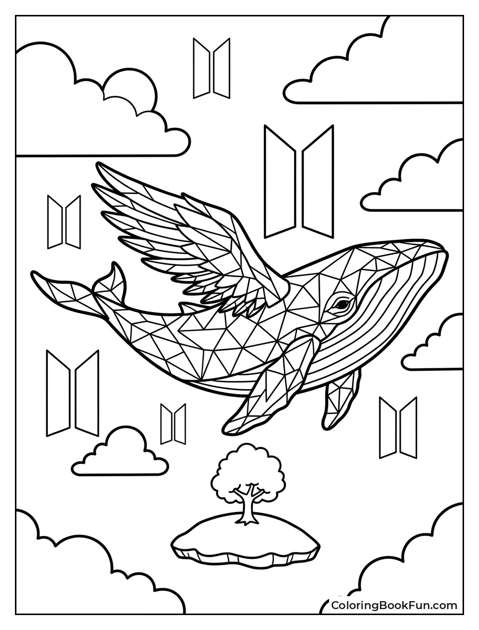 Whale Flying in Purple Sky