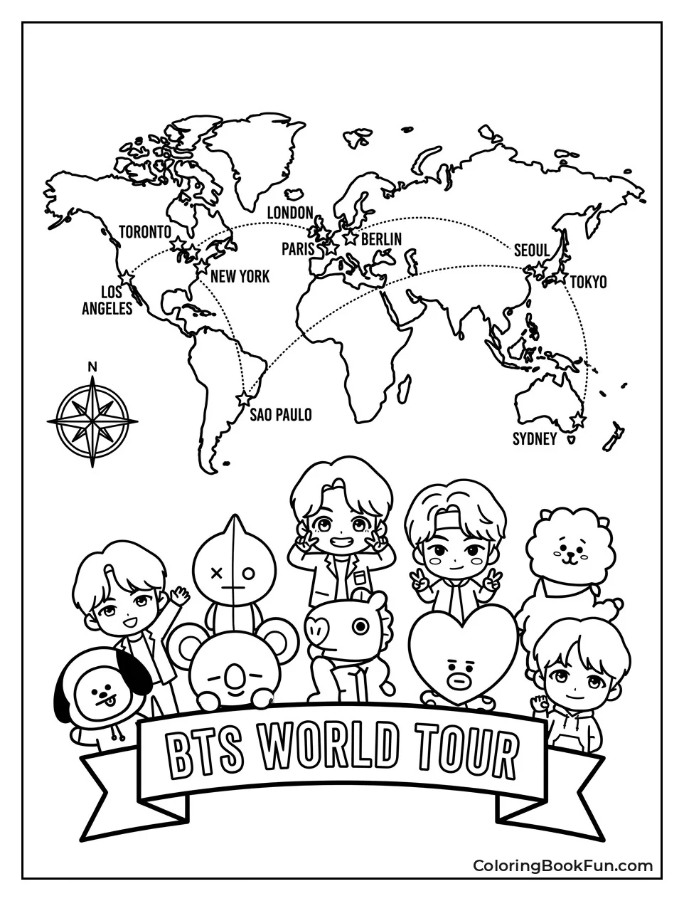World Map with BTS Tour Spots