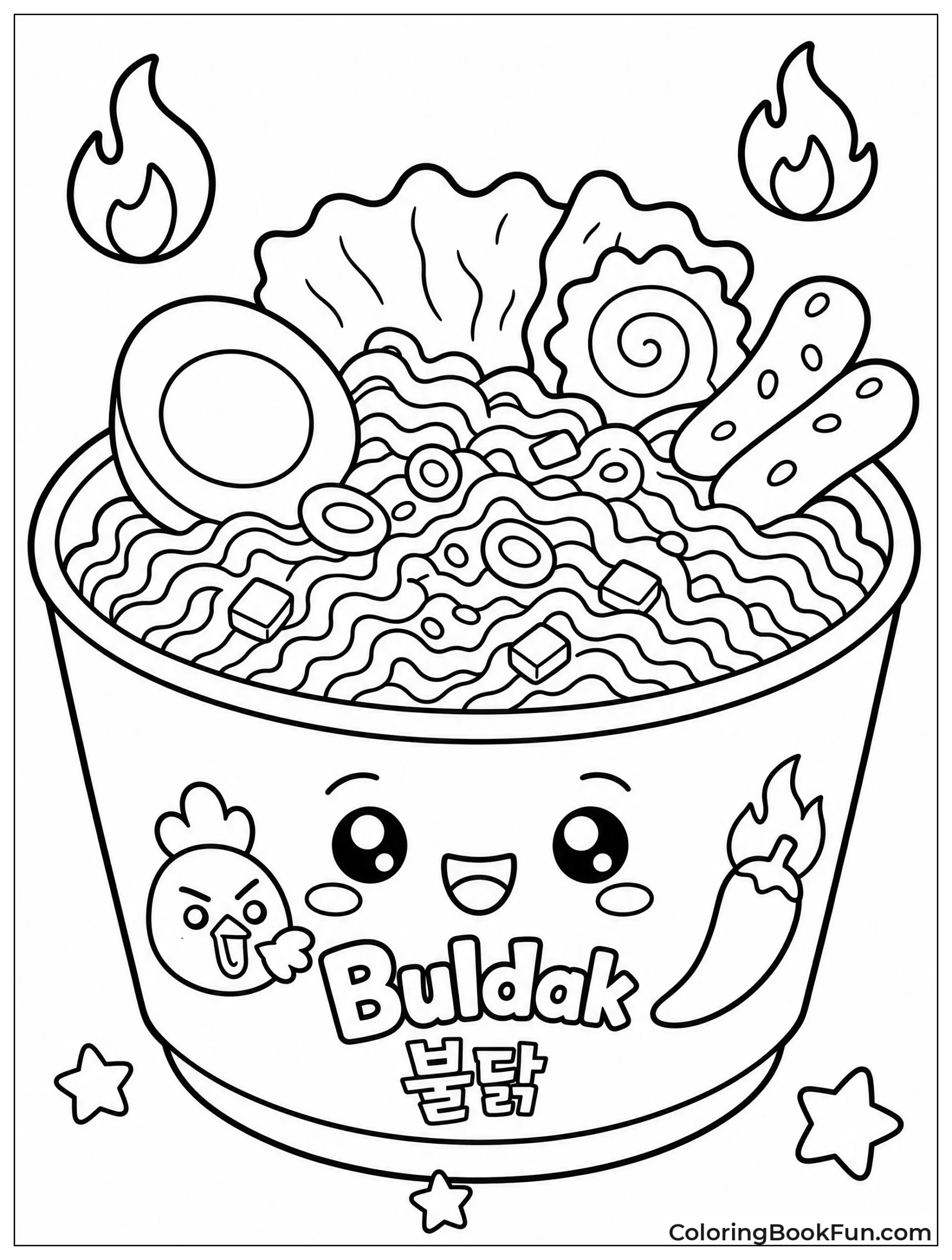 Cute Buldak Ramen Bowl with Toppings