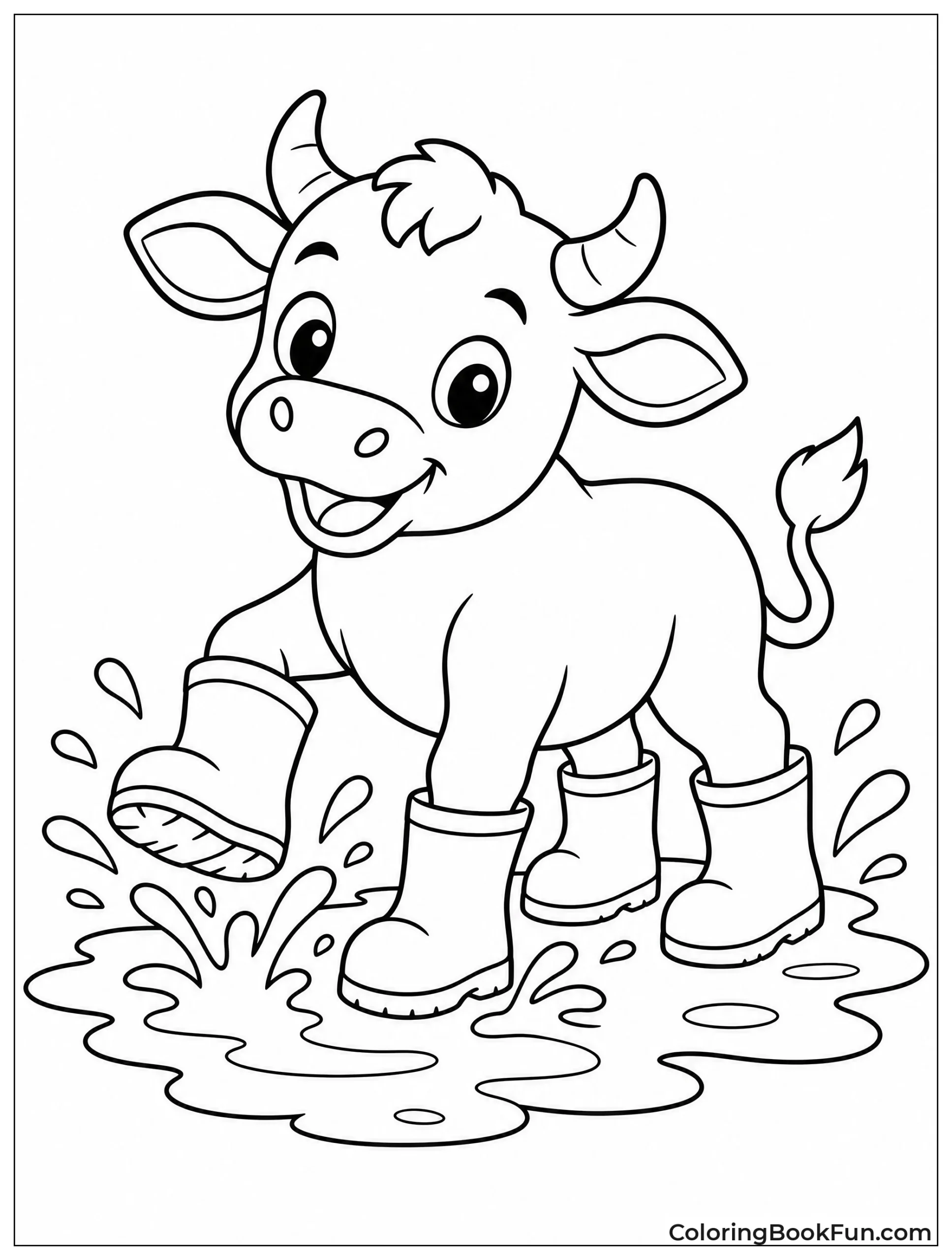 Calf Splashing in Puddle