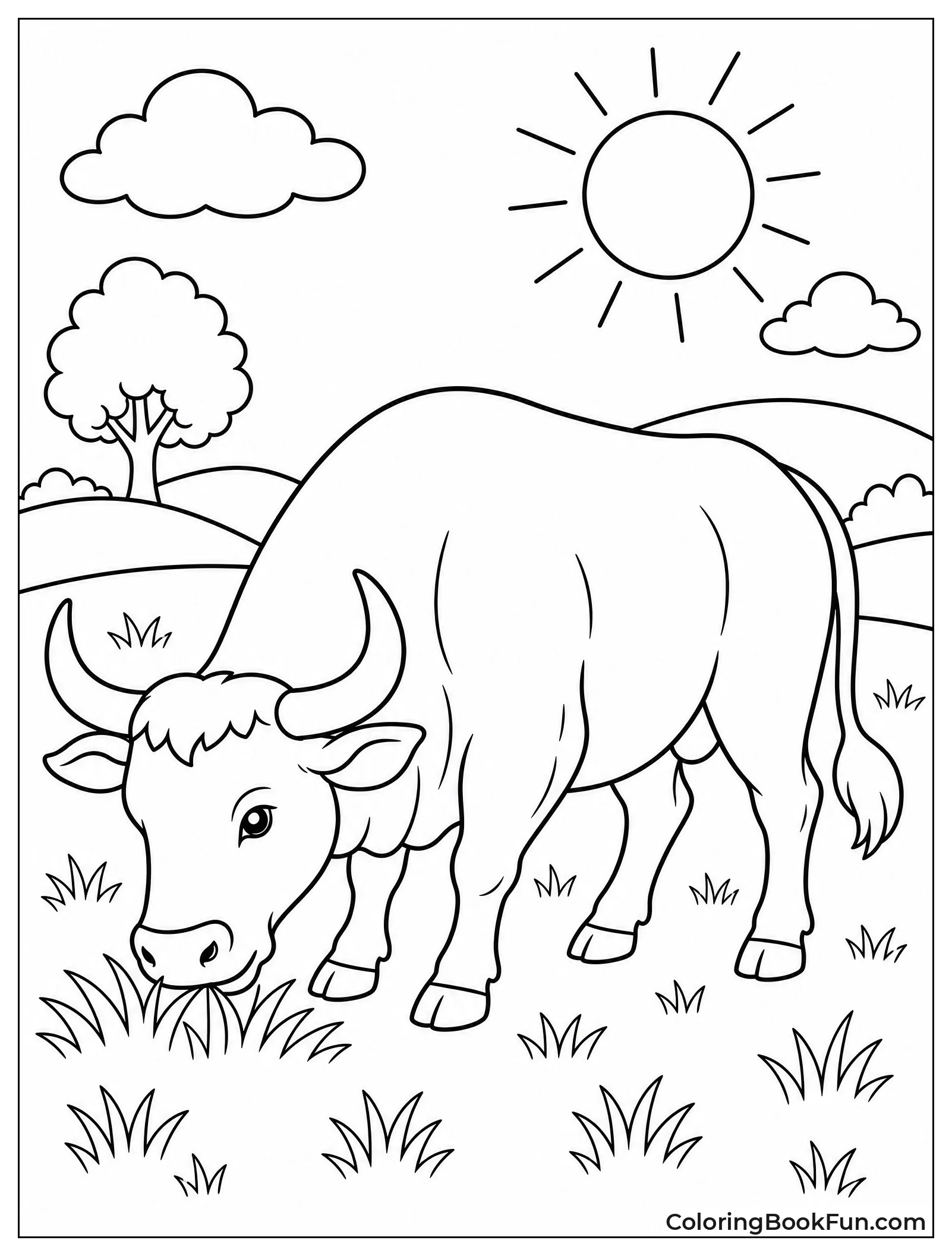 Bull Grazing in Sunny Field