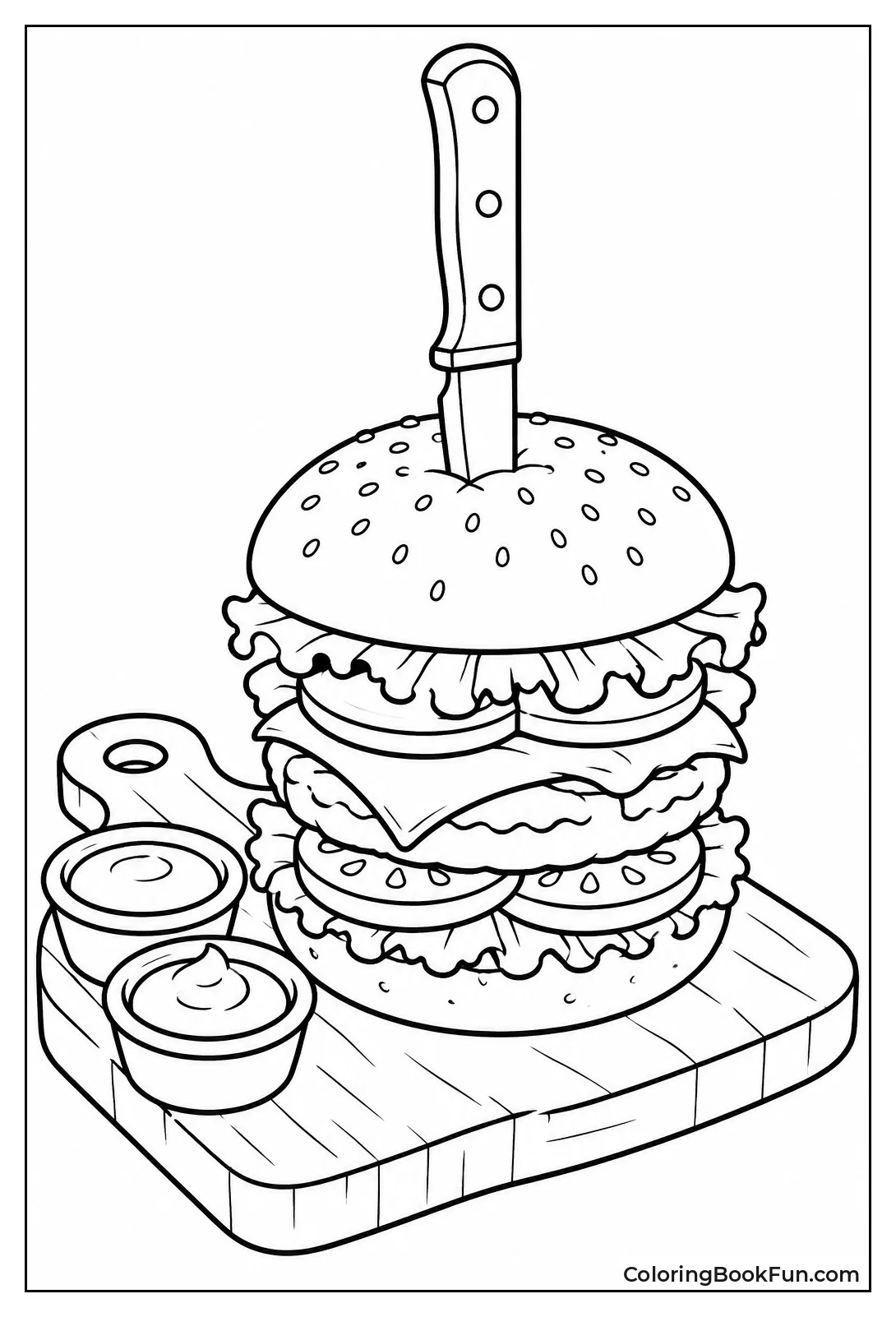 Gourmet Burger on Wooden Board