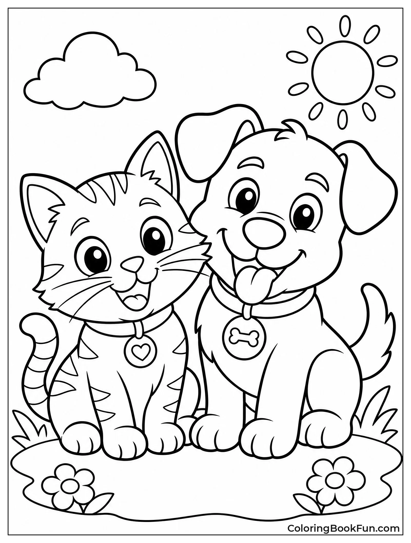 Cartoon Cat and Dog in Funny Pose