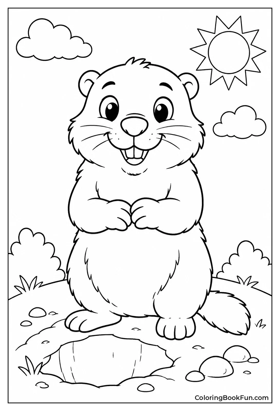 Cartoon Groundhog Smiling with Big Eyes