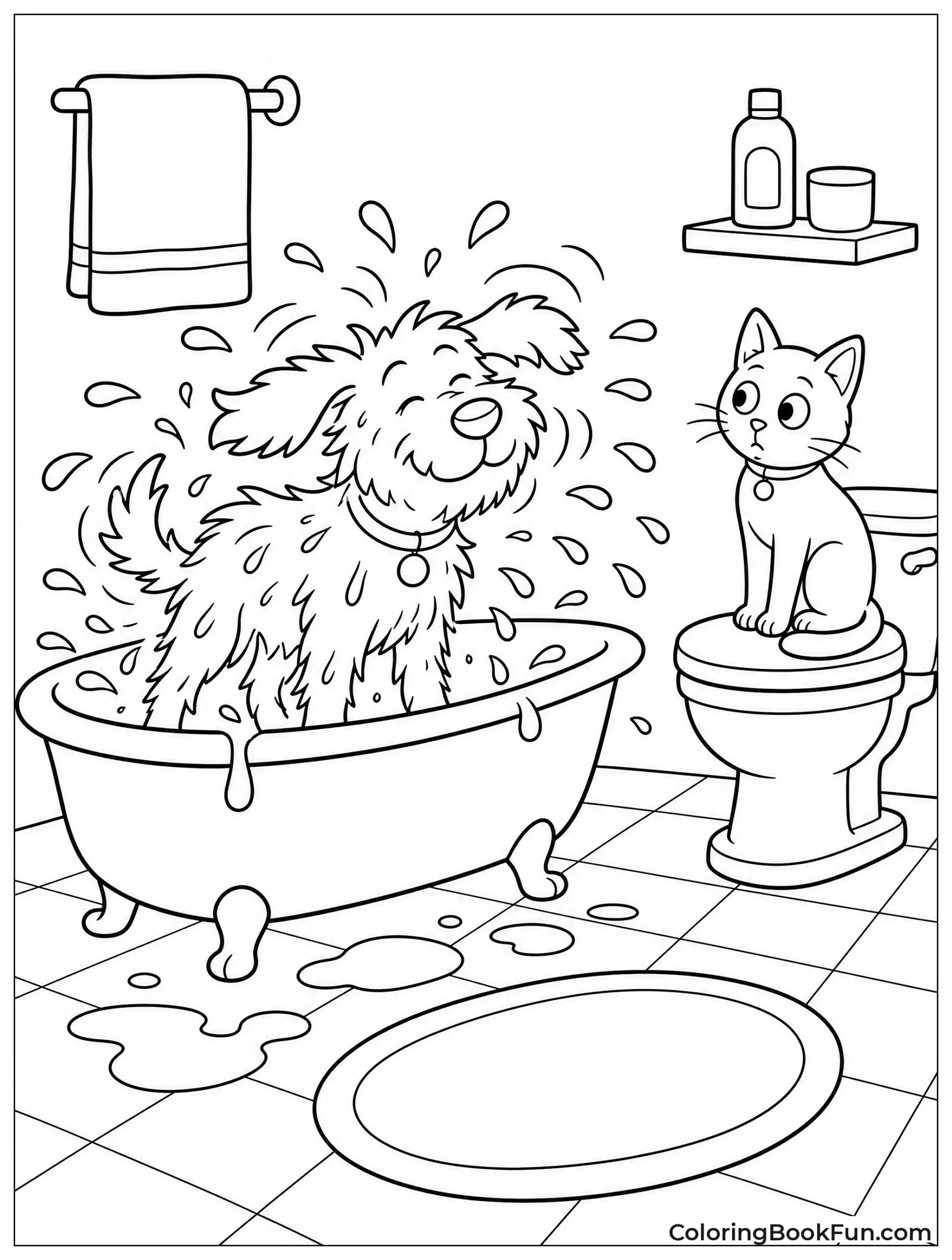 Dog Shaking Water in Bathtub
