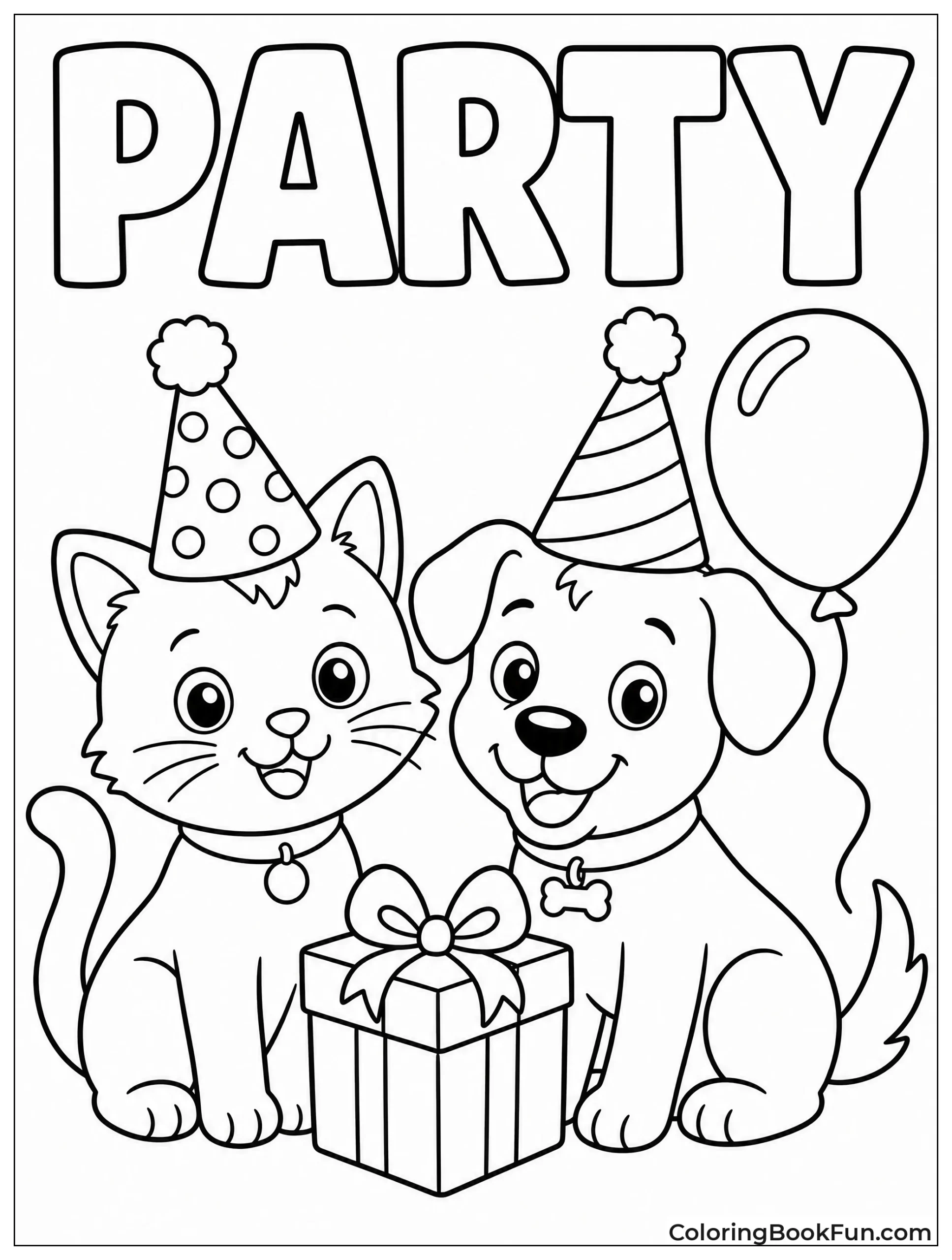 Pets in Party Hats with Gift