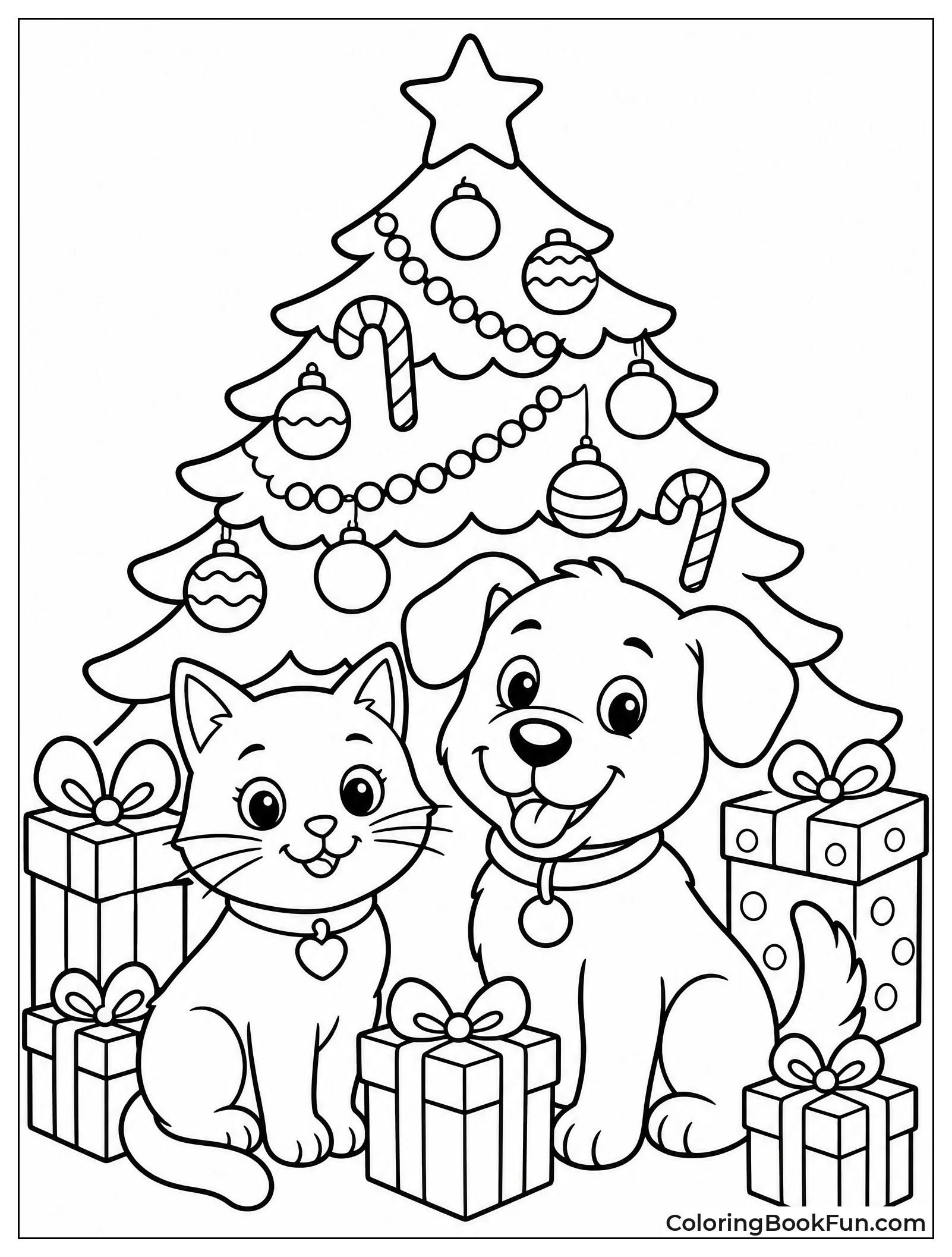 Pets under Christmas Tree with Presents