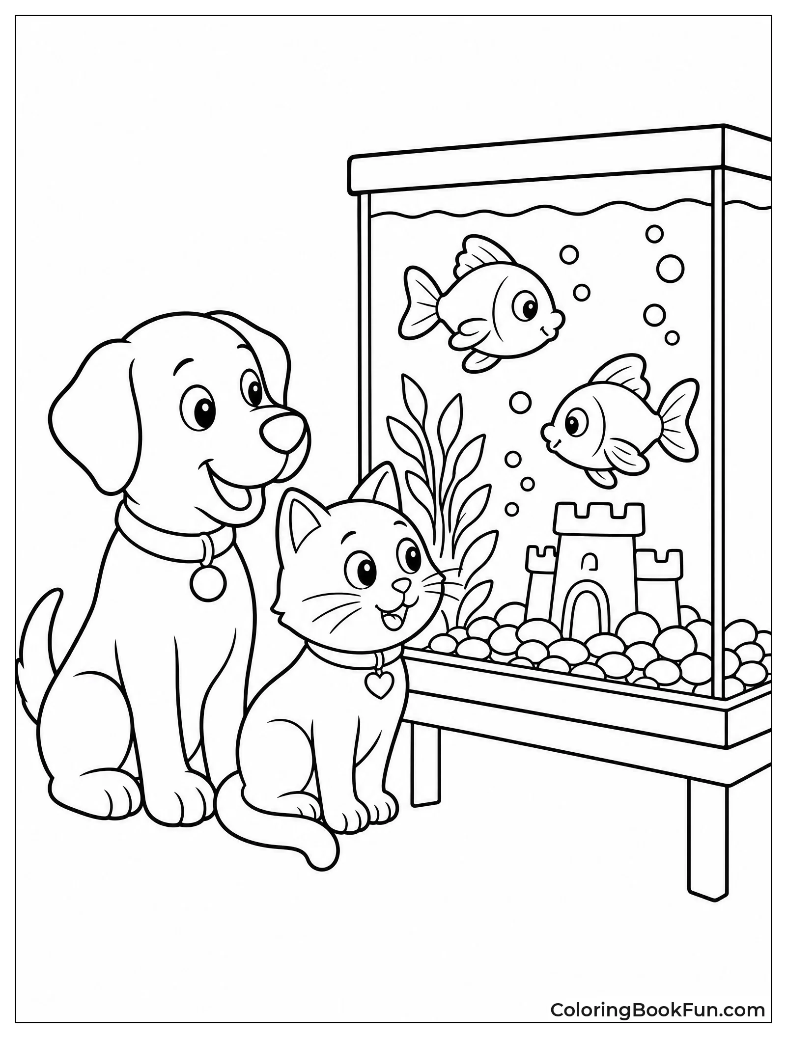 Pets Watching Fish in Aquarium