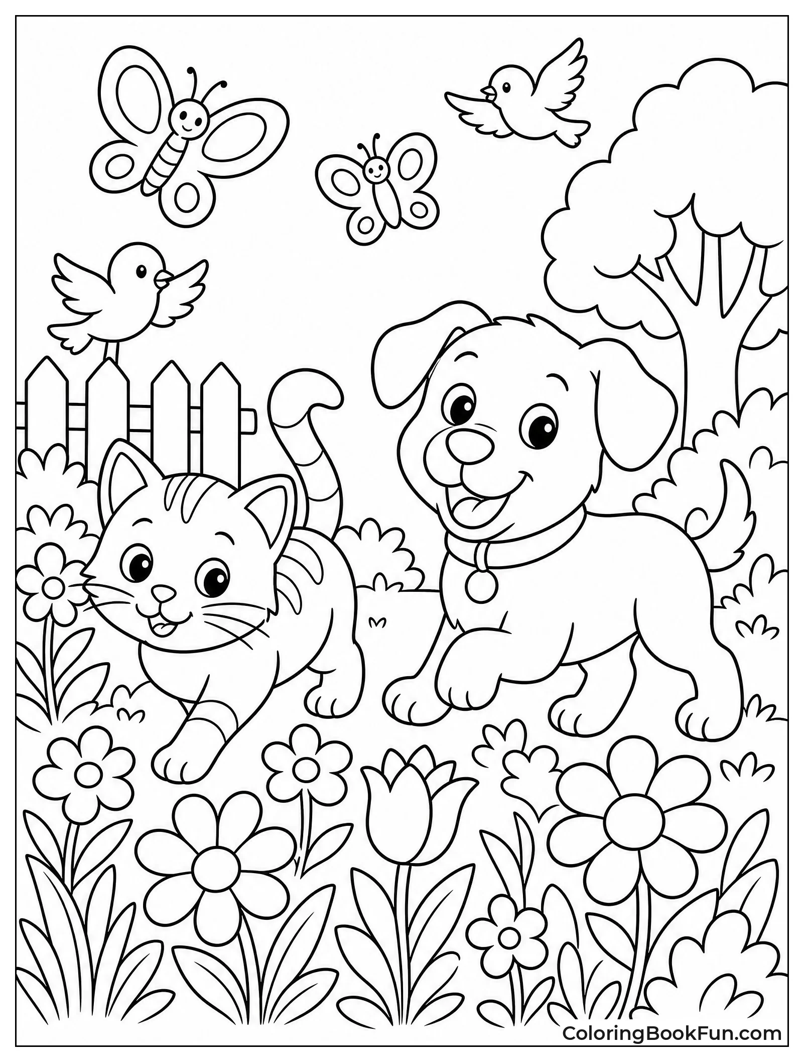 Pets Exploring Flower Garden