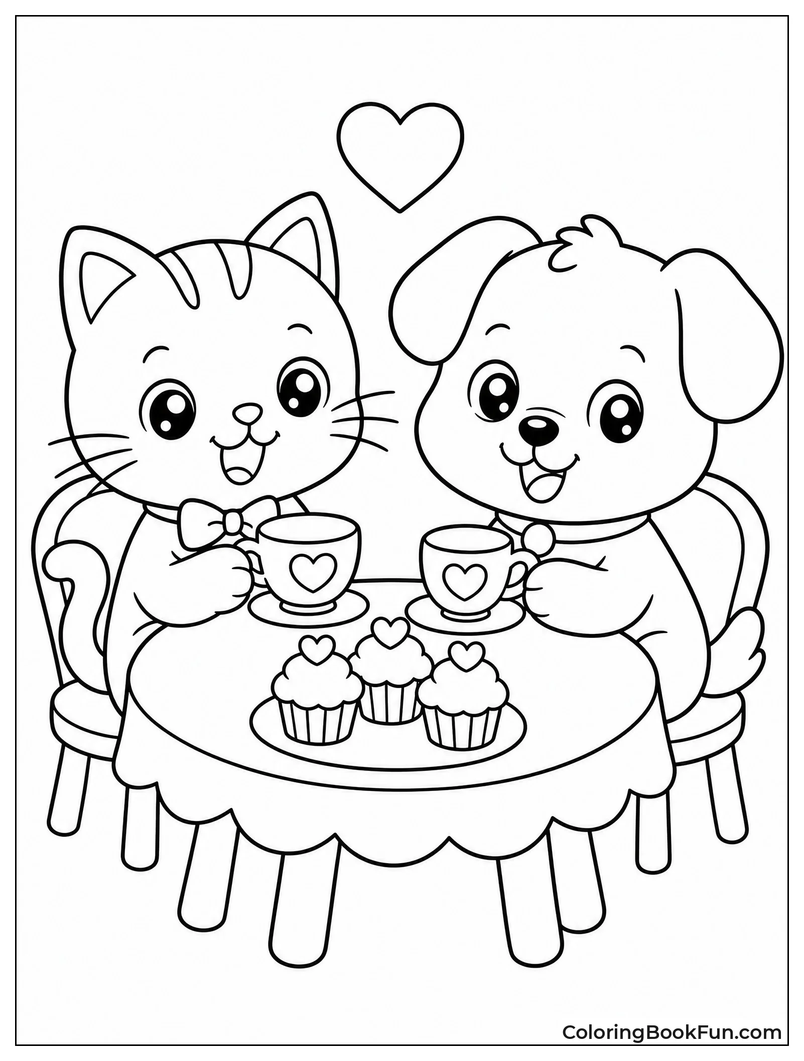 Kawaii Cat and Dog at Tea Party