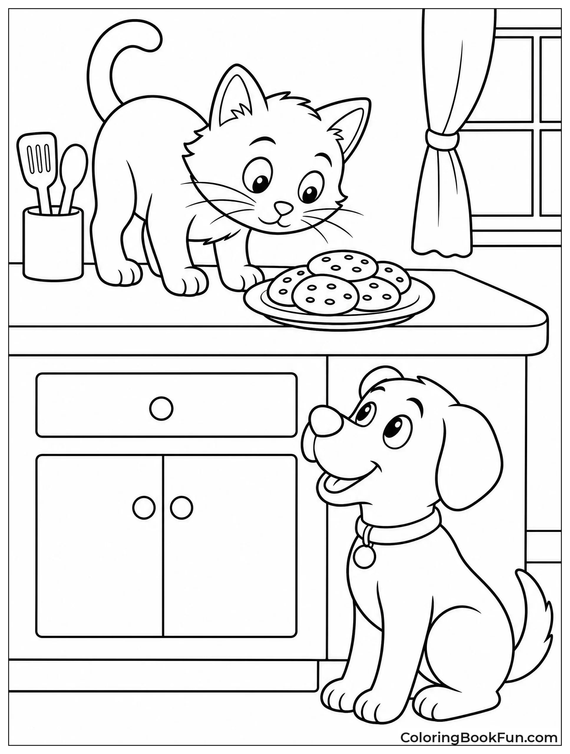 Cat and Dog Eyeing Cookies