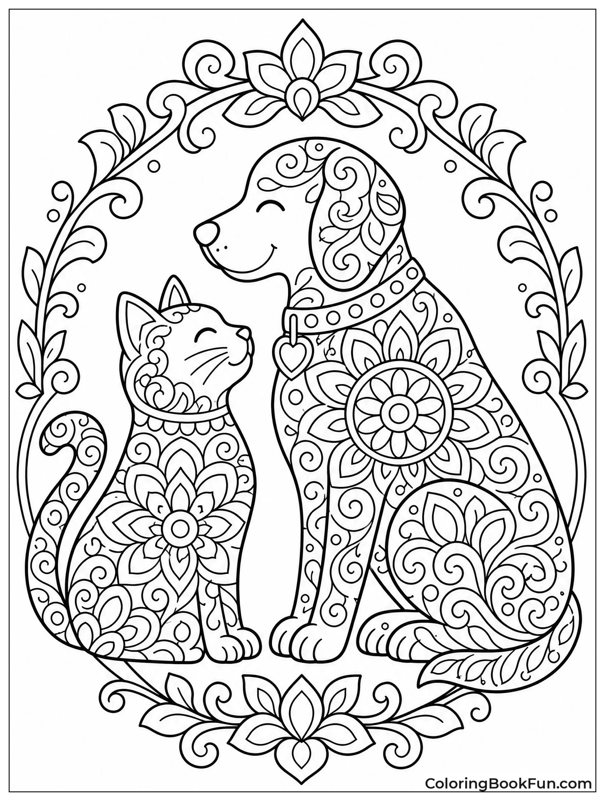 Cat and Dog with Mandala Patterns