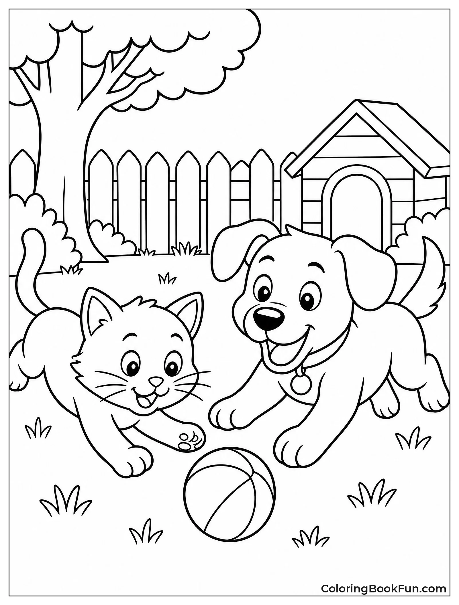 Cat and Dog Playing with Ball
