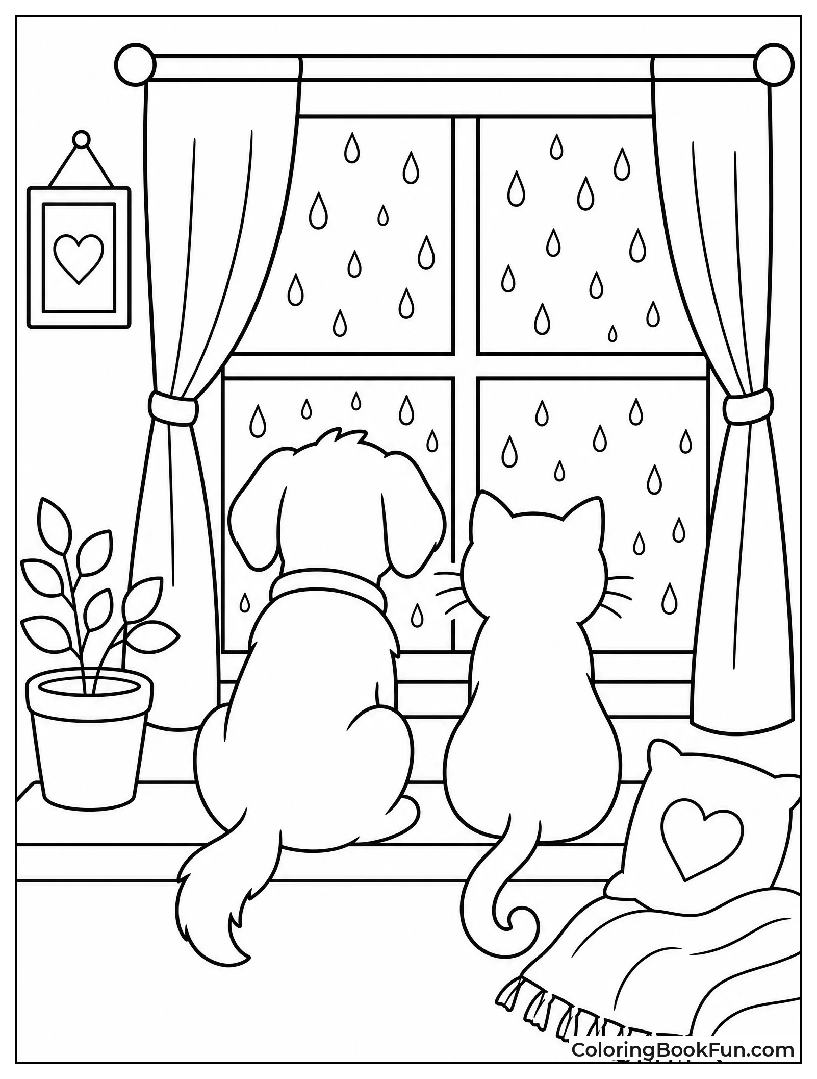 Cat and Dog Watching Rainy Window