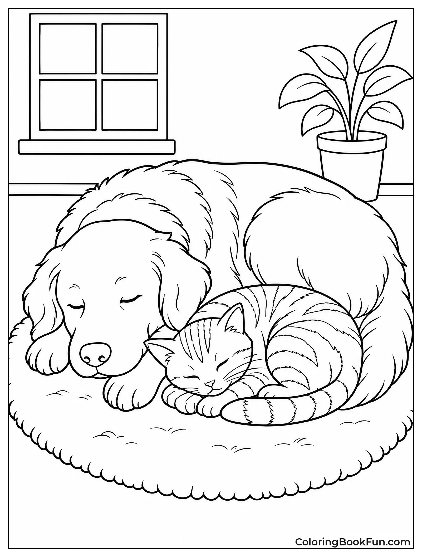 Golden Retriever and Tabby Sleeping Together
