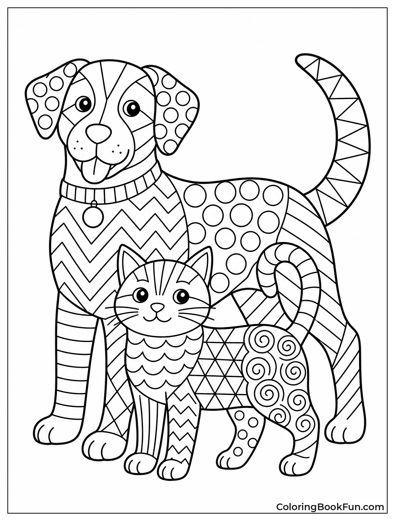 Dog and Cat with Zentangle Fur