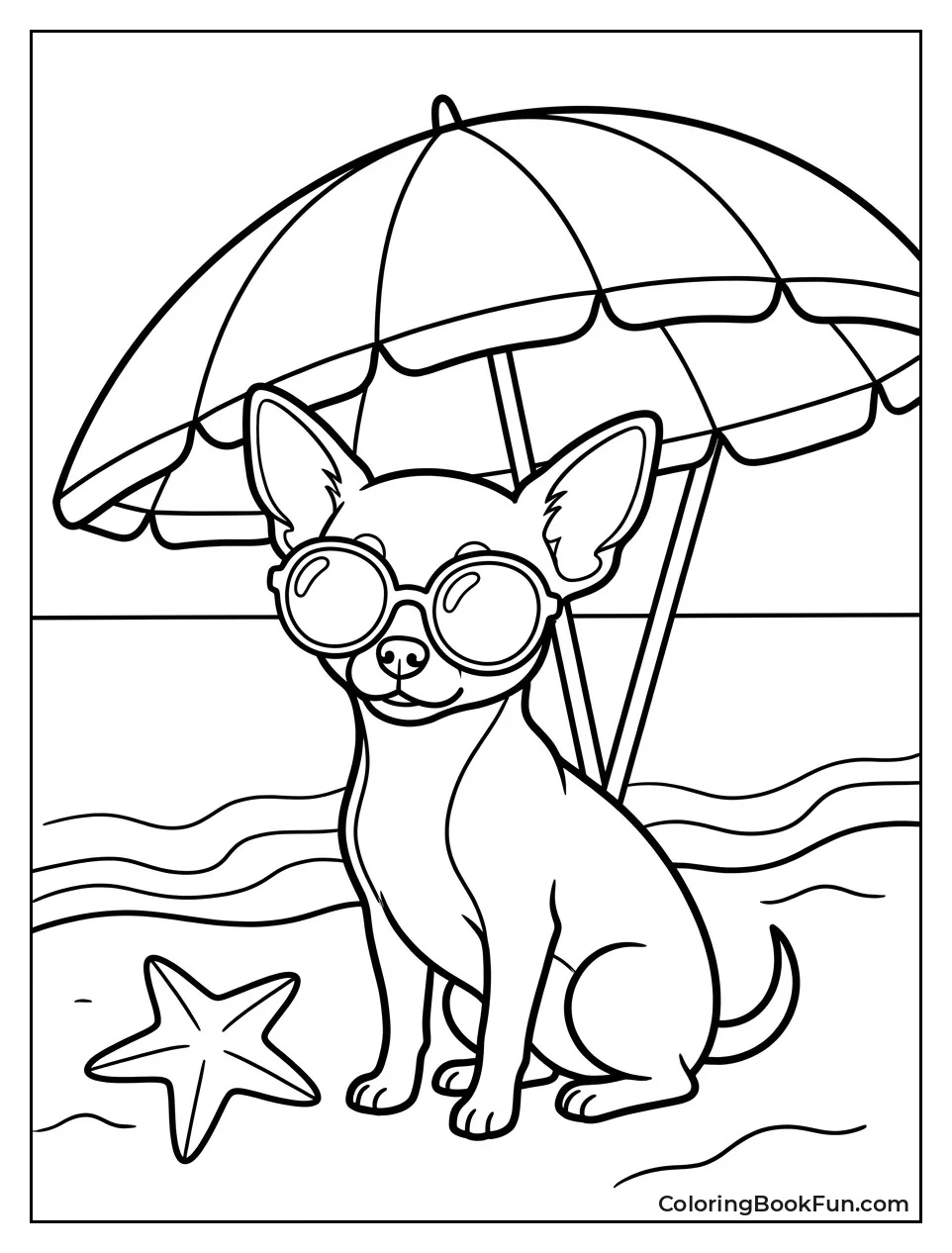 Chihuahua at Beach with Umbrella