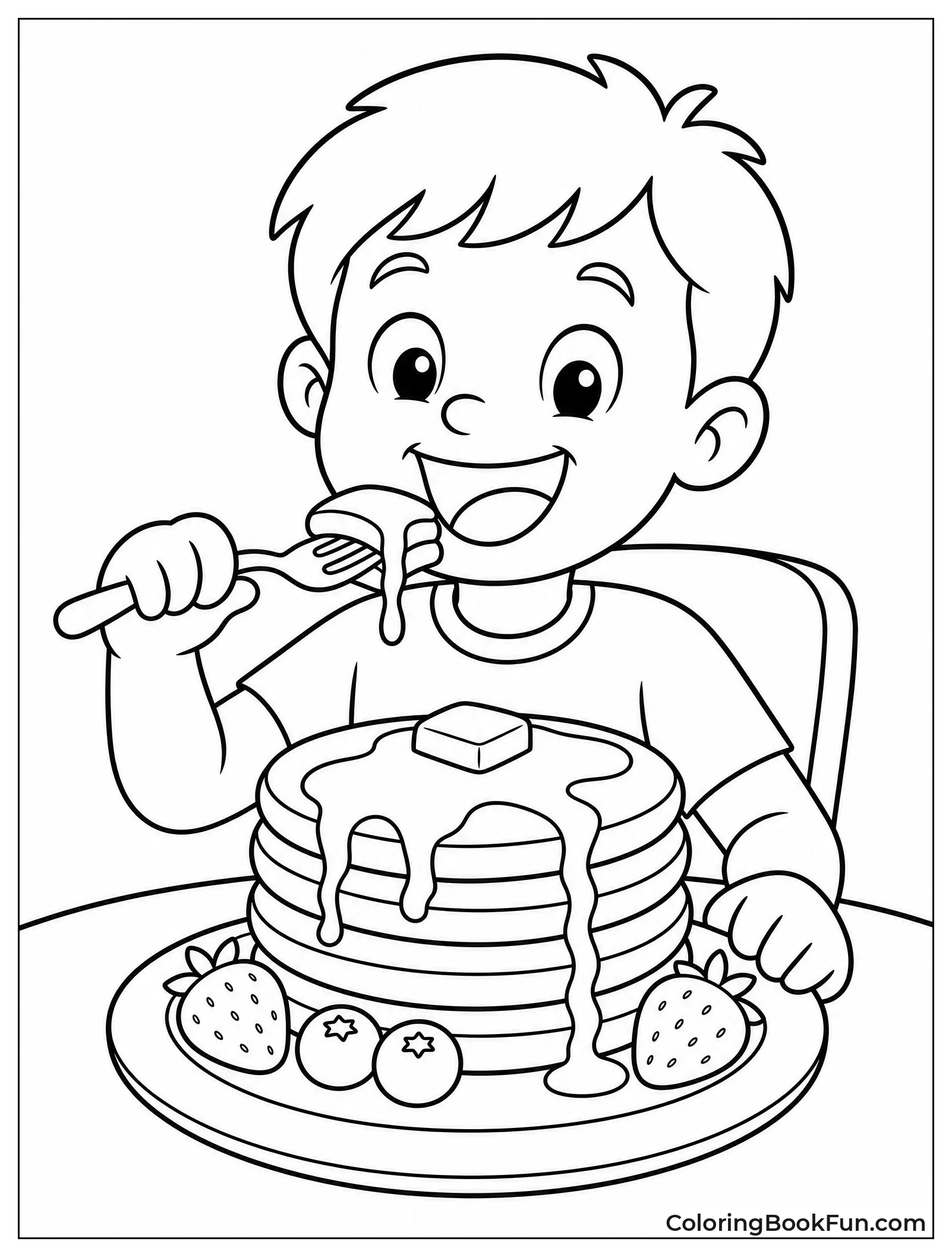 Happy Child Eating Pancake Stack