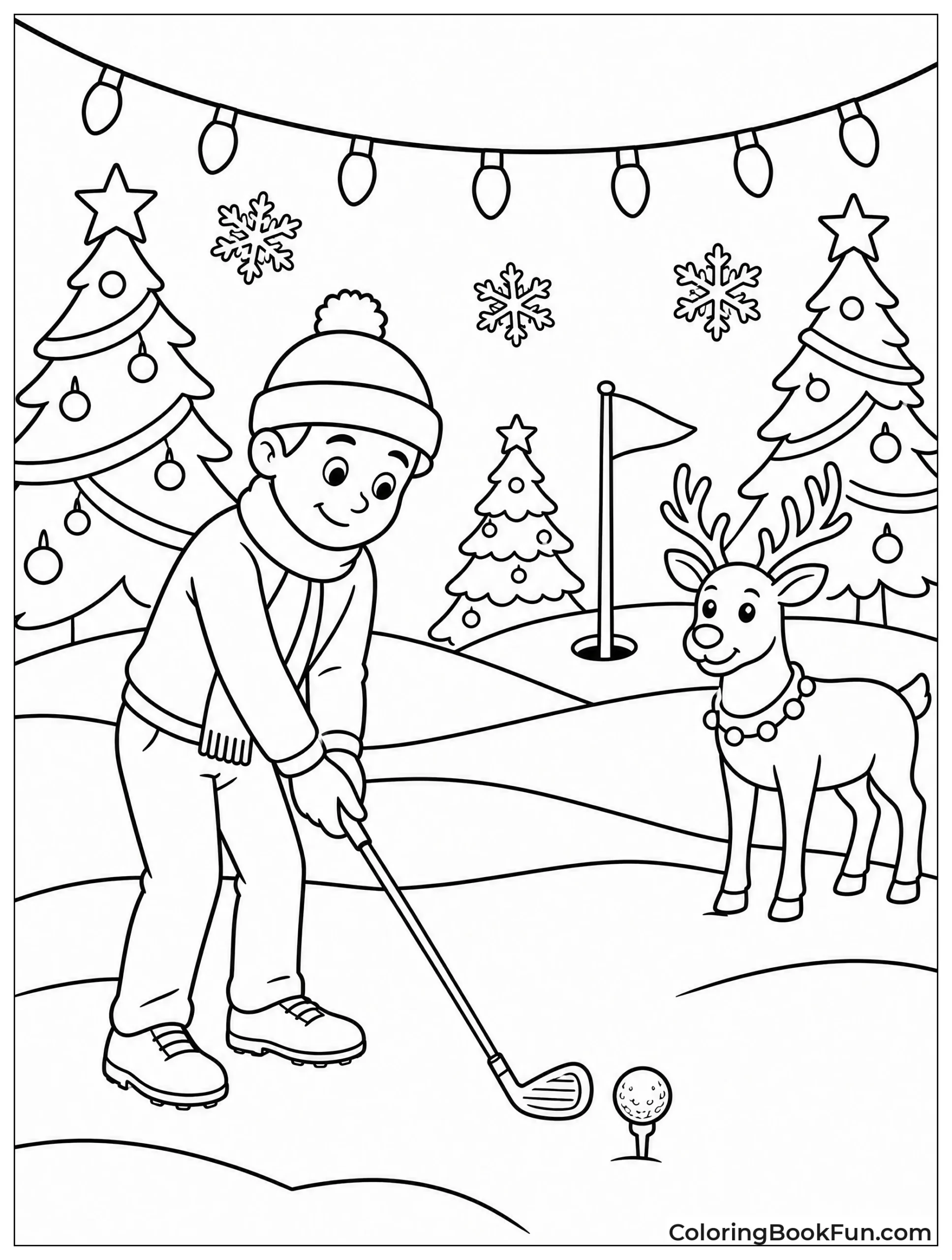 Golfer Hits Ball on Snowy Course