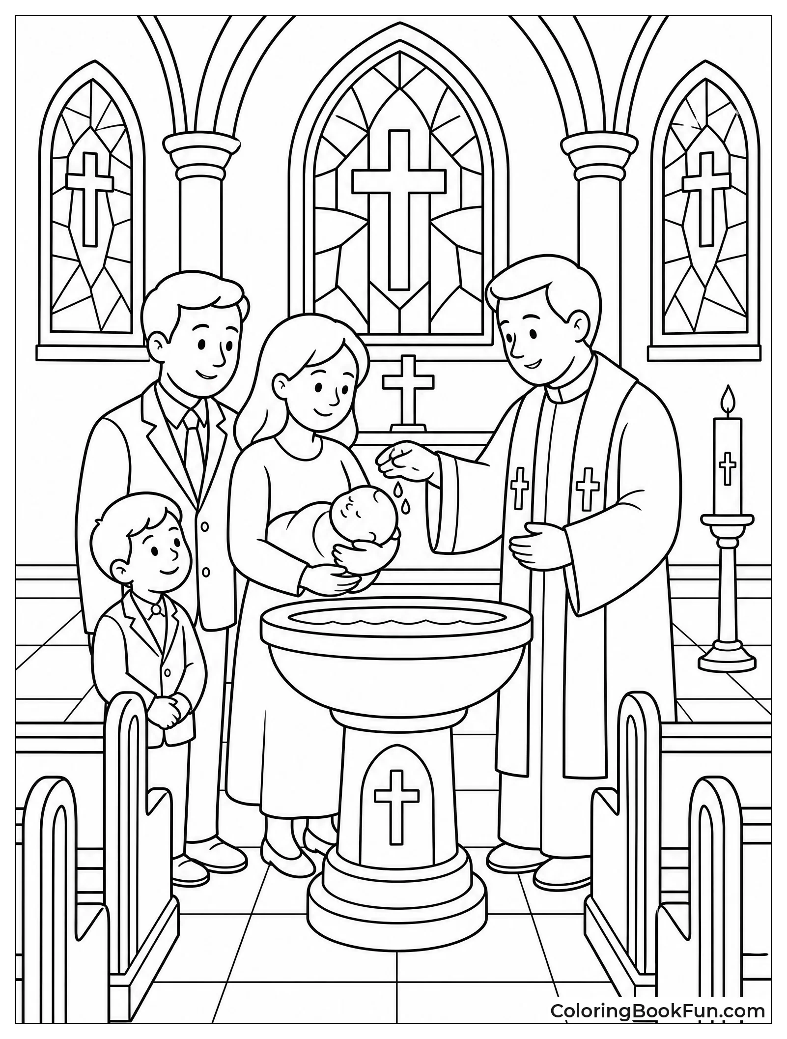 Church Interior Baptism Scene