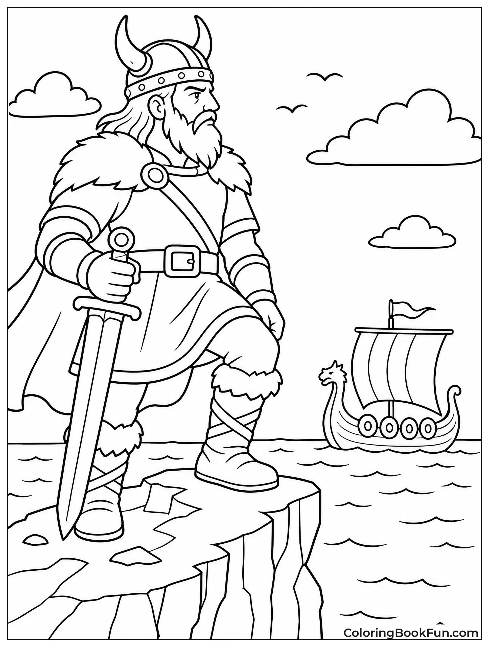 Viking Stands on Rocky Cliff
