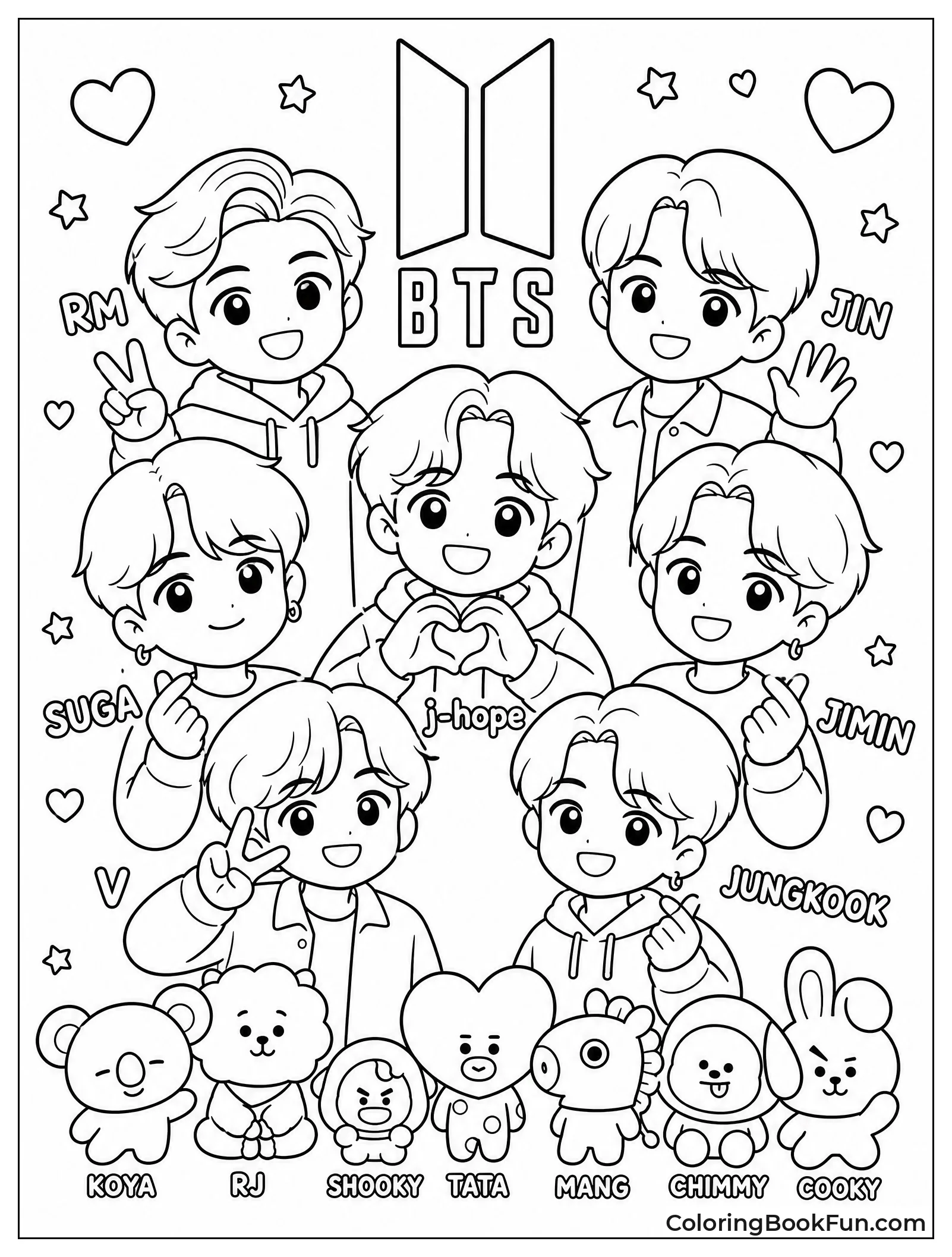 Cute BTS Members in Cartoon Style