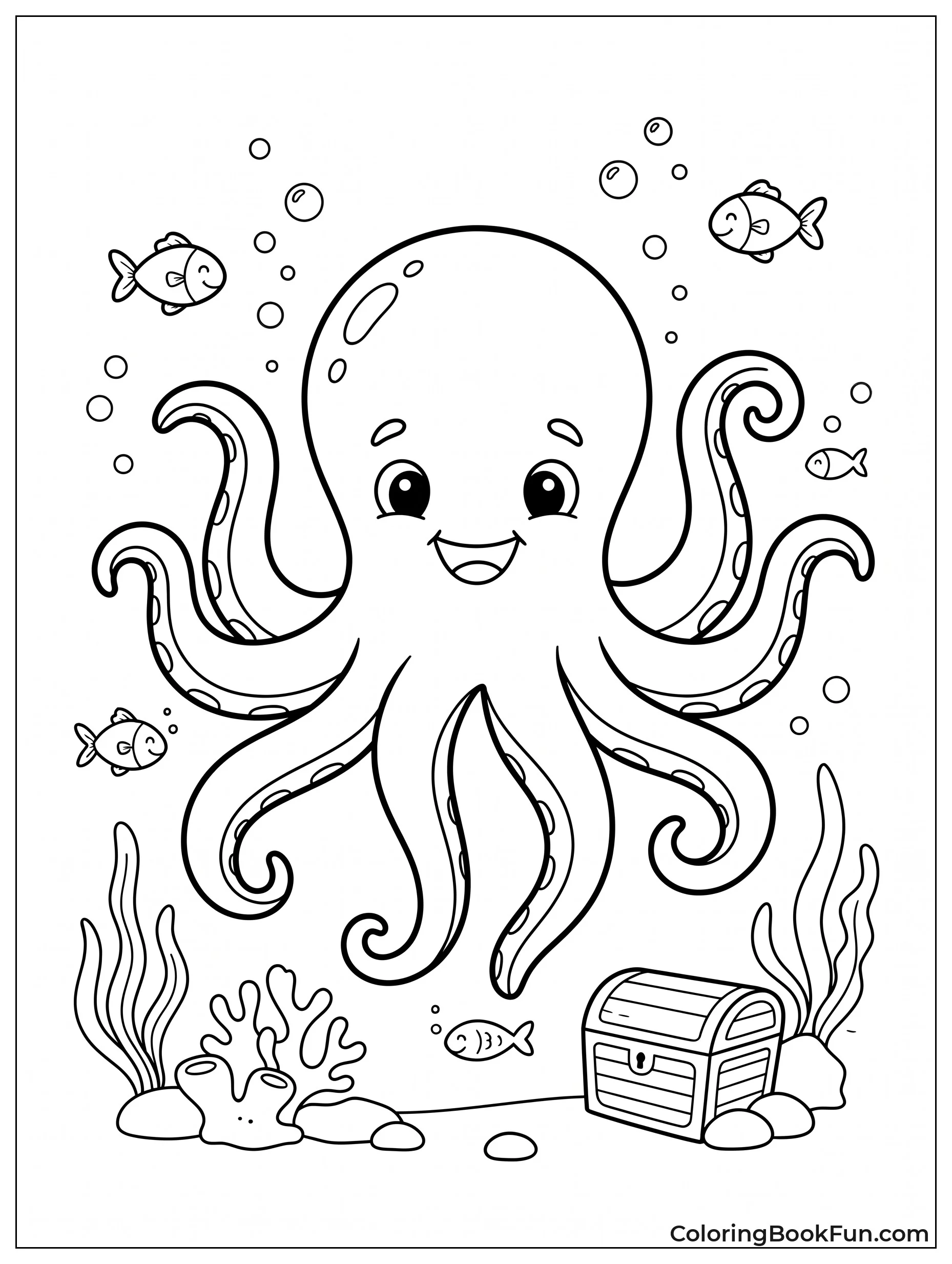 Cute Cartoon Kraken Waving Hello