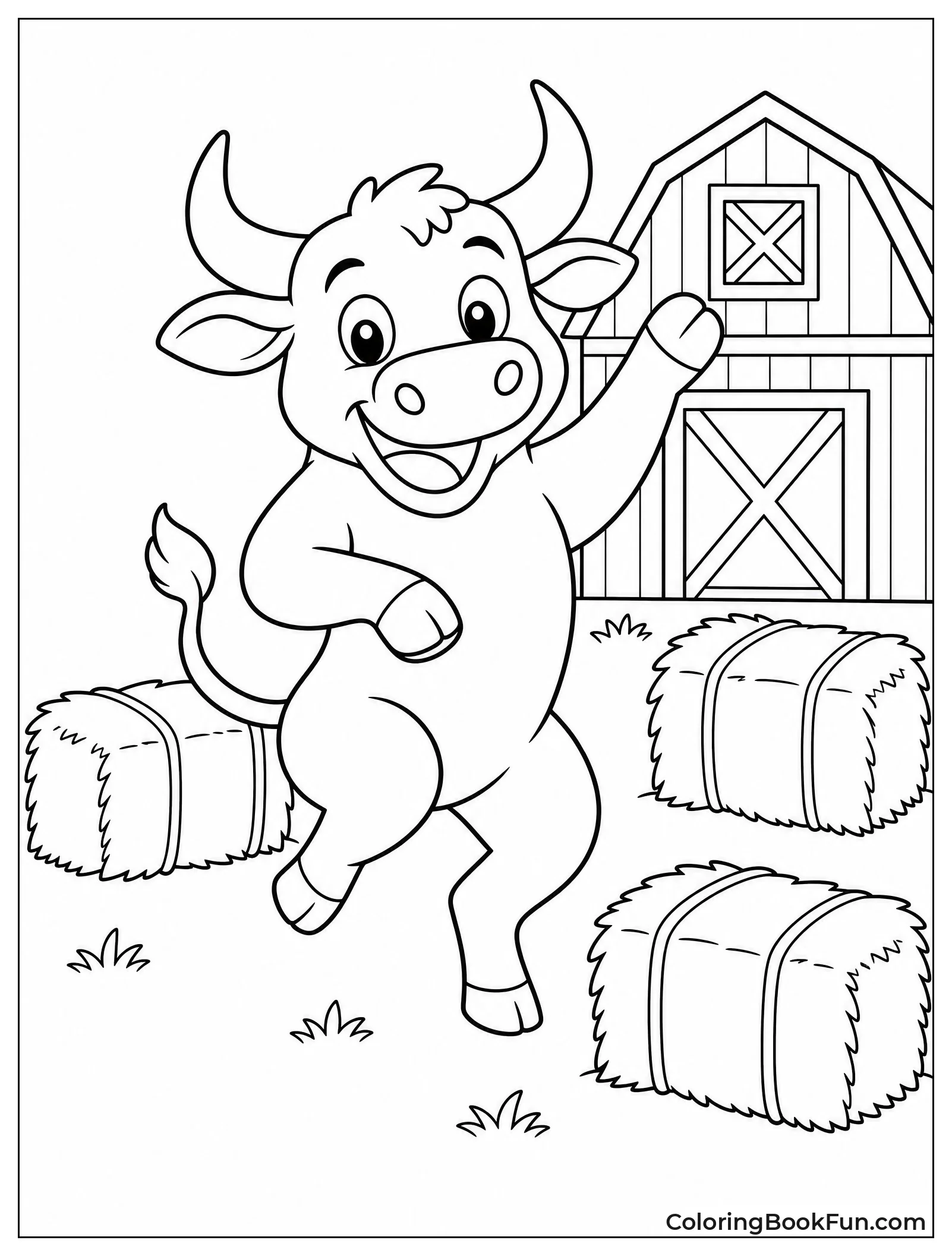 Bull Dancing Near Red Barn