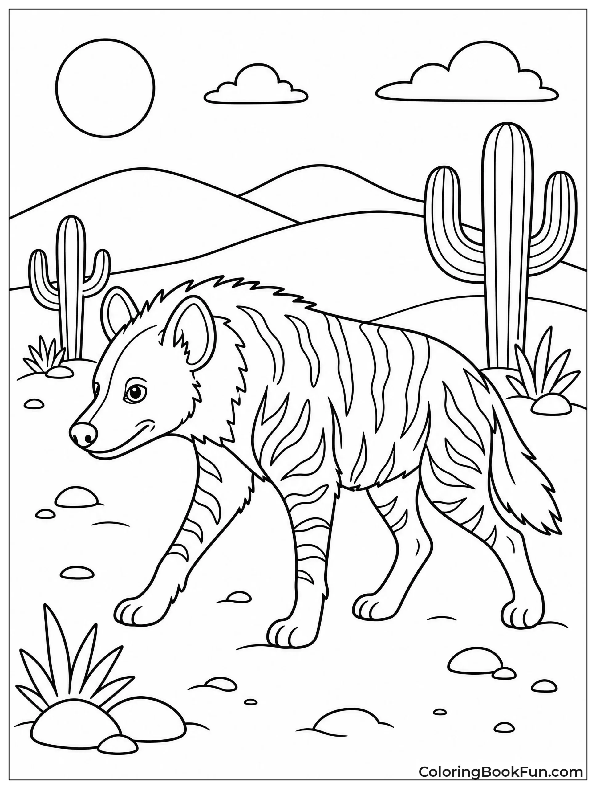Striped Hyena Walking in Desert