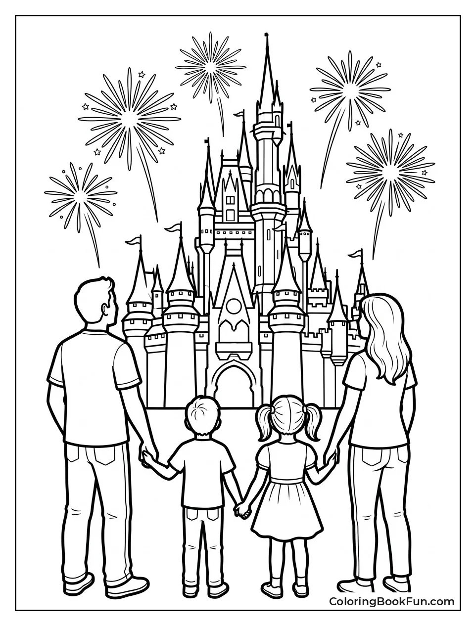Family Watches Castle Fireworks