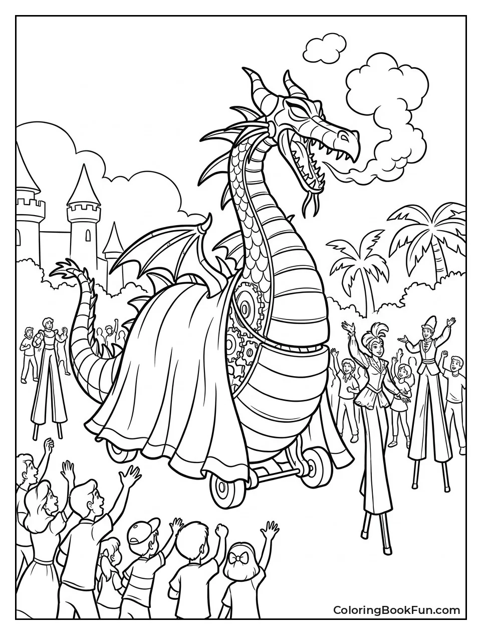 Dragon Float Passes Cheering Crowd