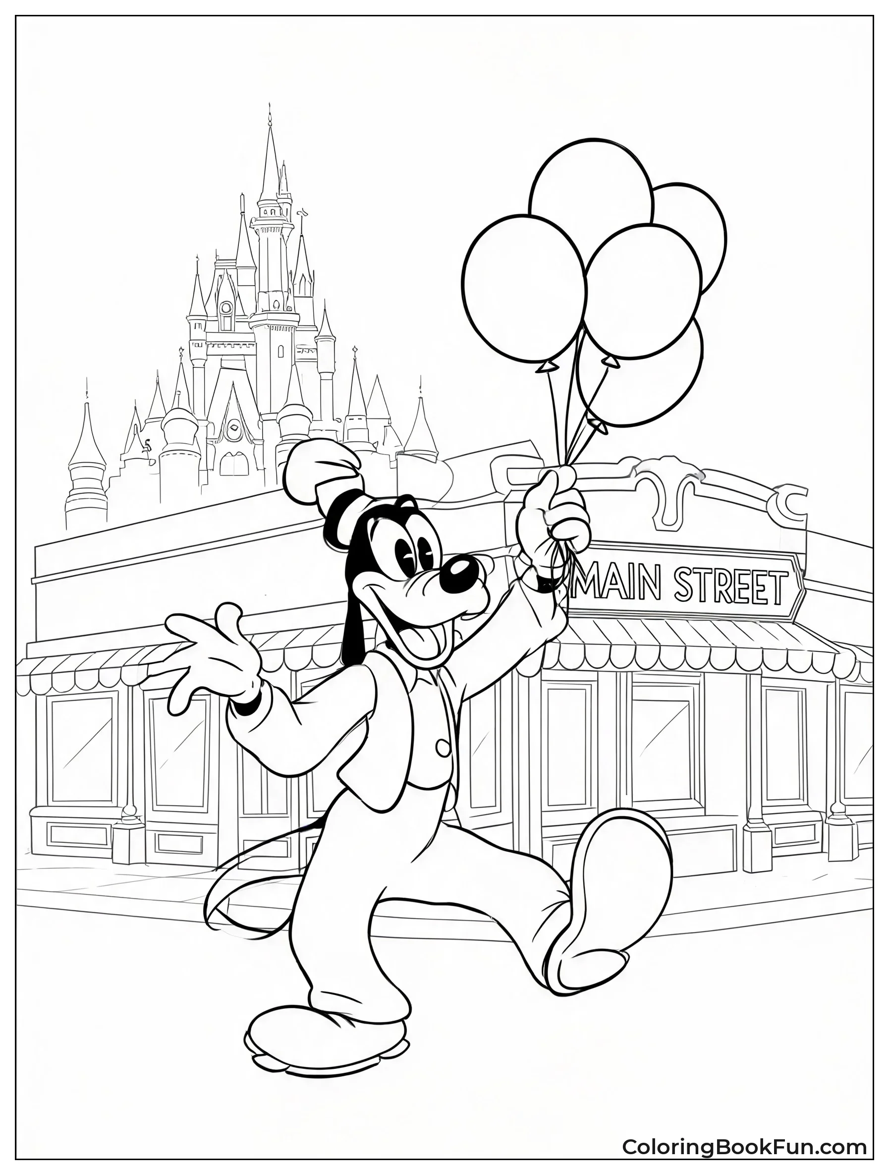 Goofy Holds Balloons near Street