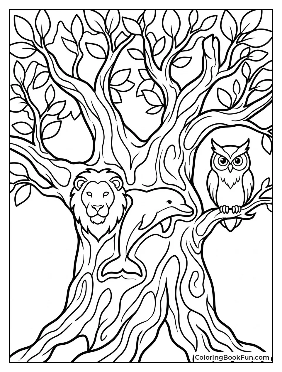 Tree Shows Many Animal Carvings