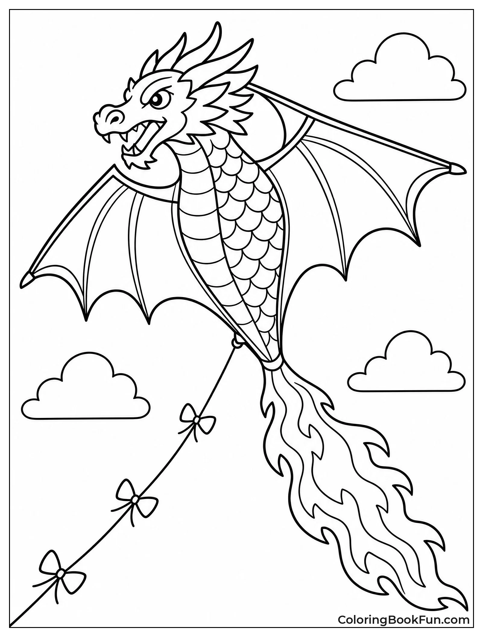 Dragon Kite Soars with Fire Tail