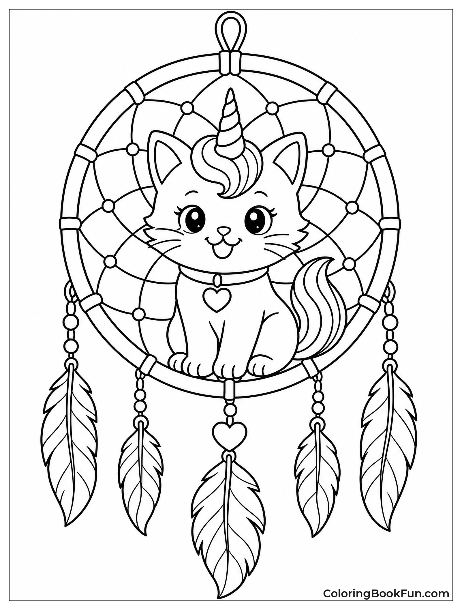Kittycorn Inside Dreamcatcher with Feathers